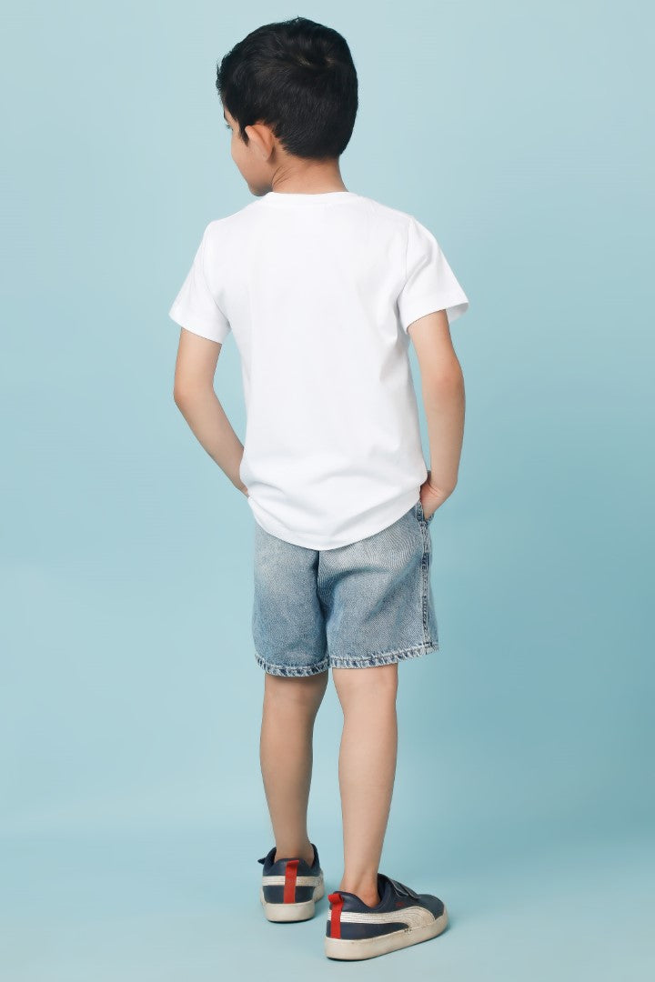 Knitting Doodles Pure cotton Boys' White t-shirt with Cute Dinosaur print- White