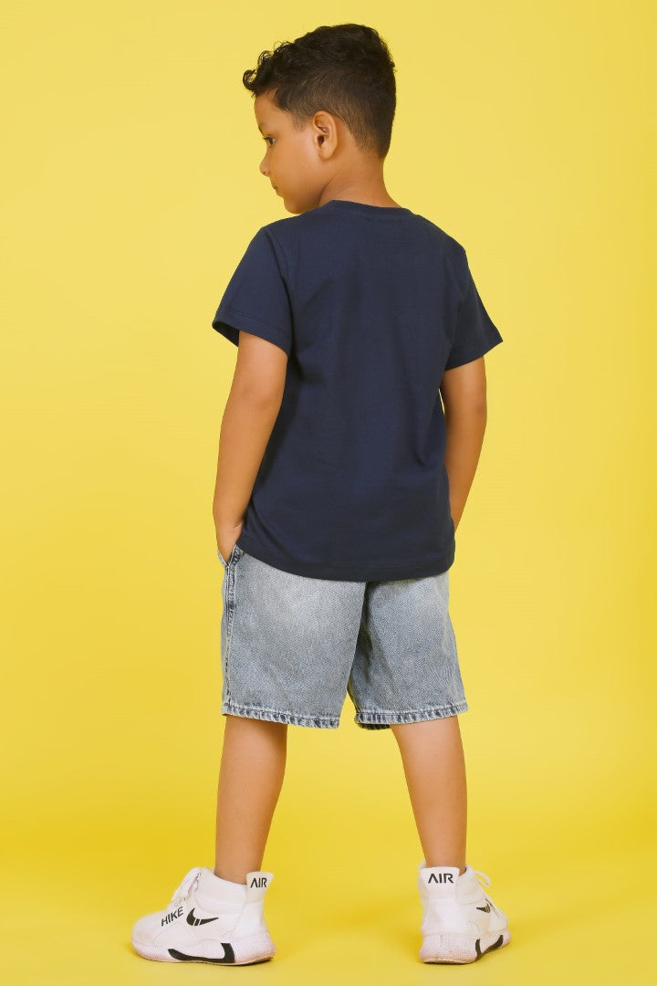 Knitting Doodles Pure cotton Boys' Blue t-shirt with Everyday awesome print- Blue