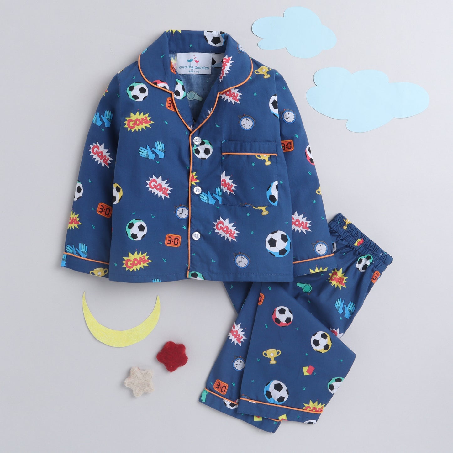 Football Print Night Suit- Dark Blue