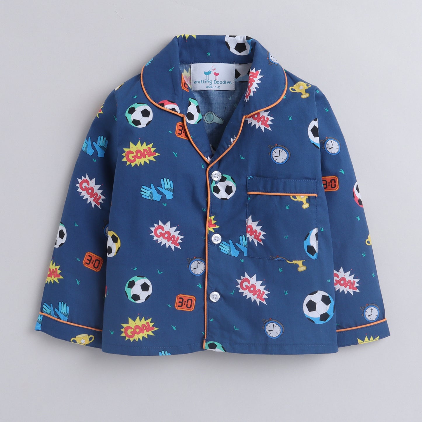 Football Print Night Suit- Dark Blue