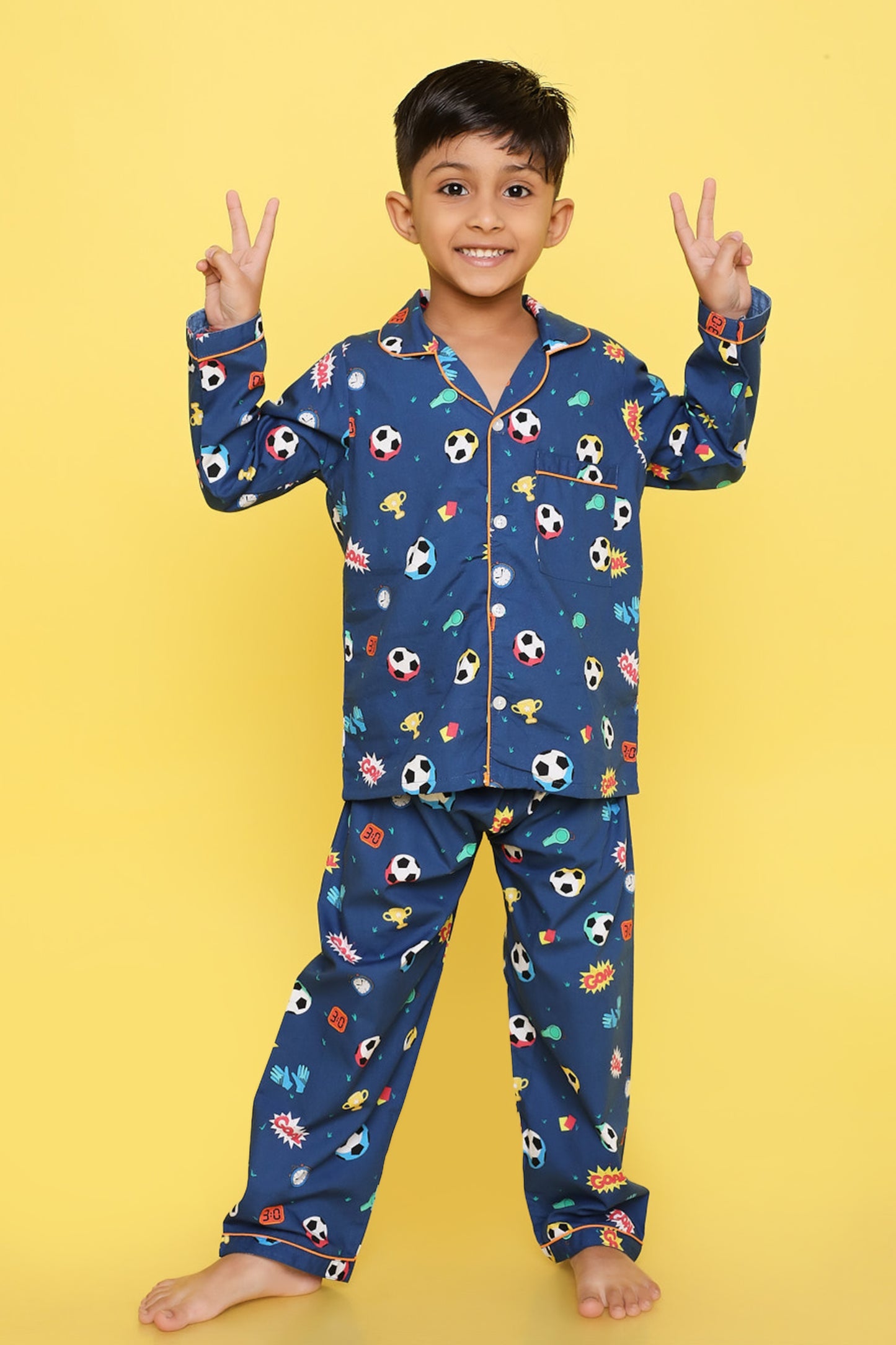 Football Print Night Suit- Dark Blue