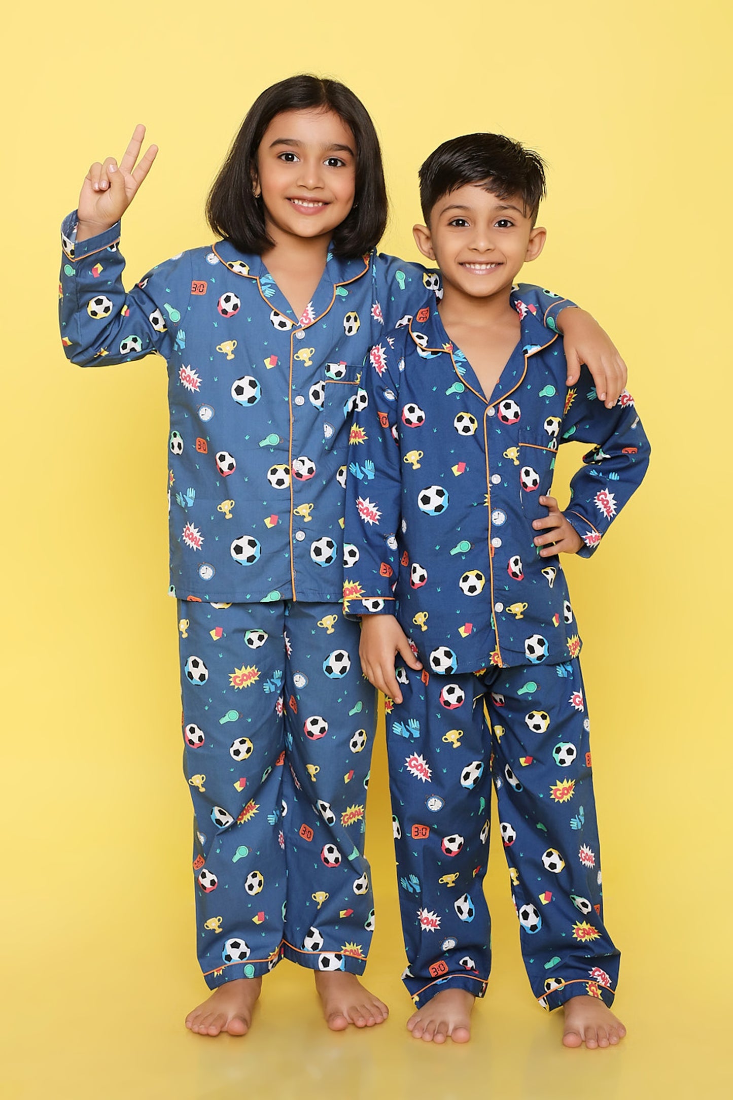 Football Print Night Suit- Dark Blue