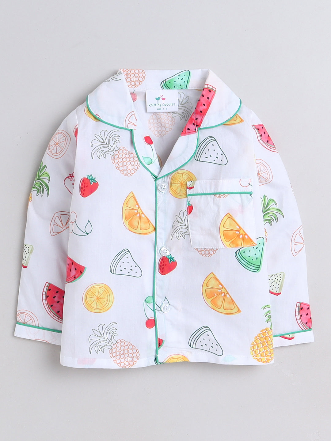 Fruits Print Night Suit- White