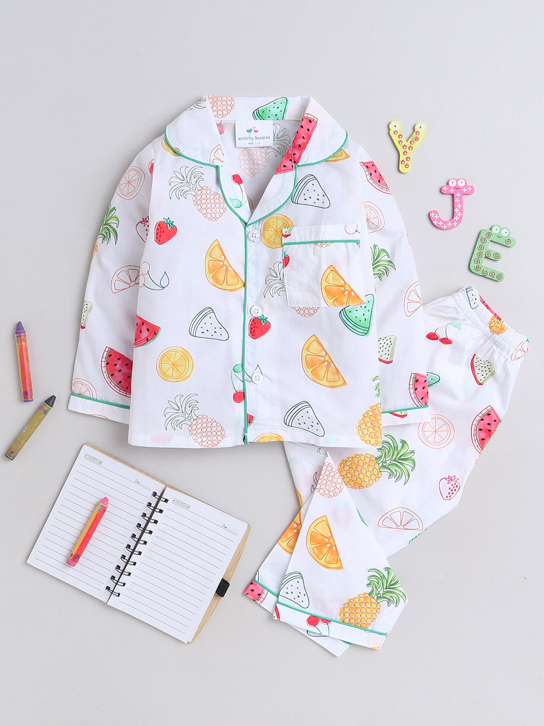 Fruits Print Night Suit- White