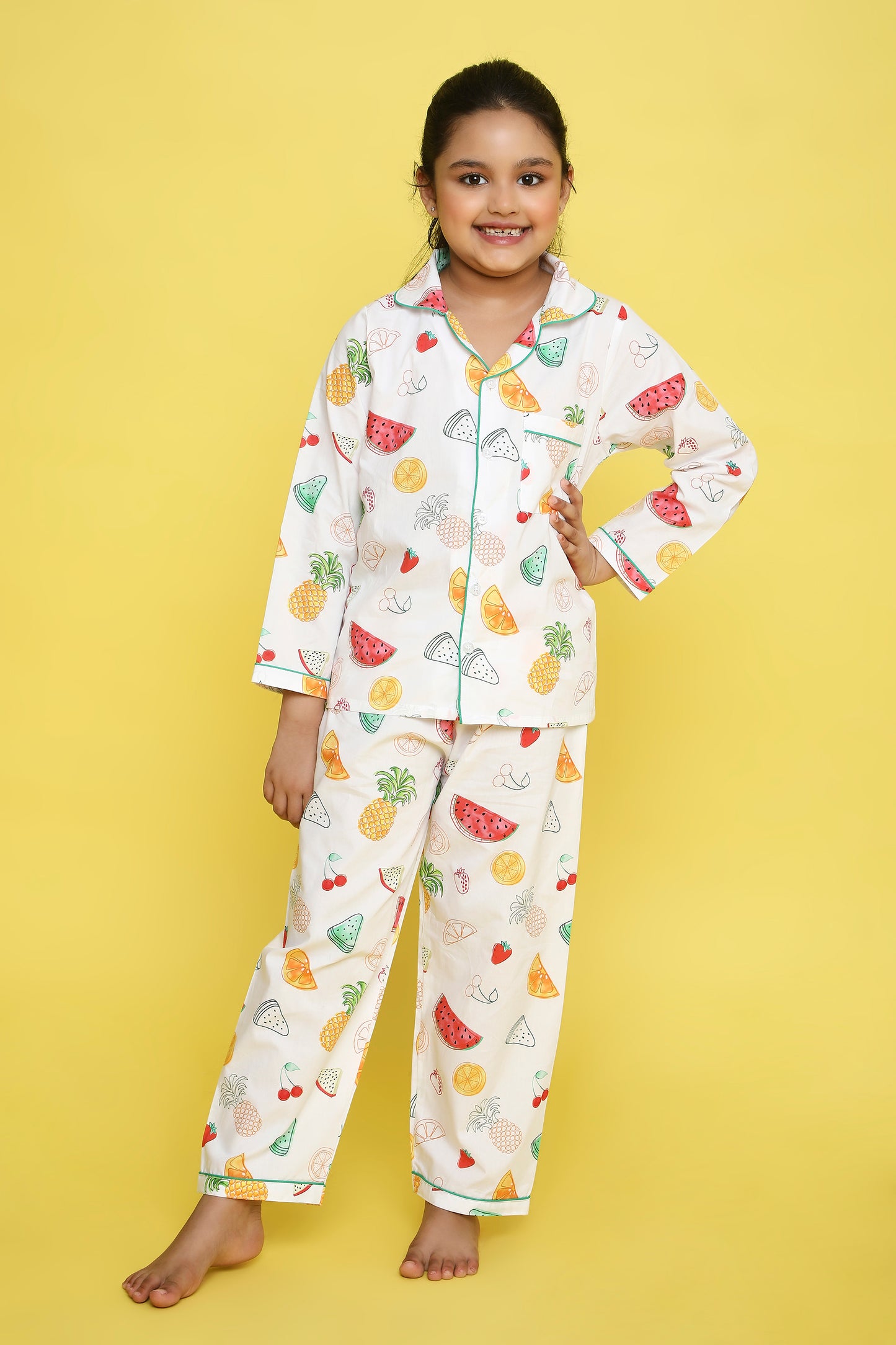 Fruits Print Night Suit- White