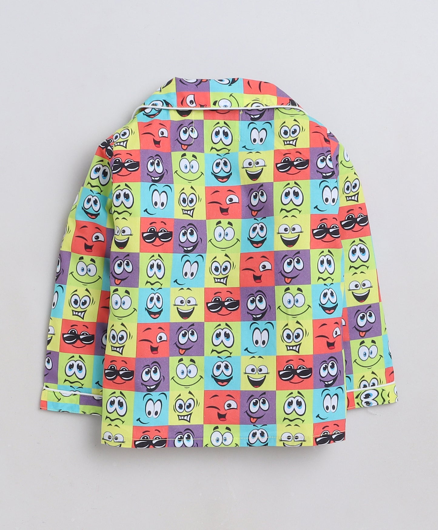 Knitting Doodles Premium cotton Kids' Notched Collar Night suit in smart Funny Faces Print- Multi