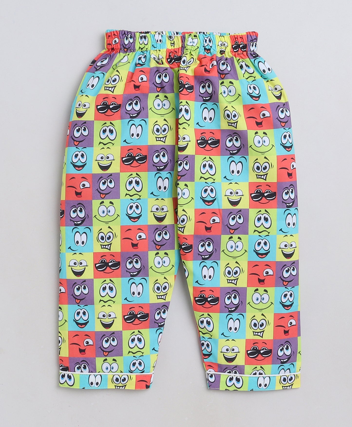 Knitting Doodles Premium cotton Kids' Notched Collar Night suit in smart Funny Faces Print- Multi