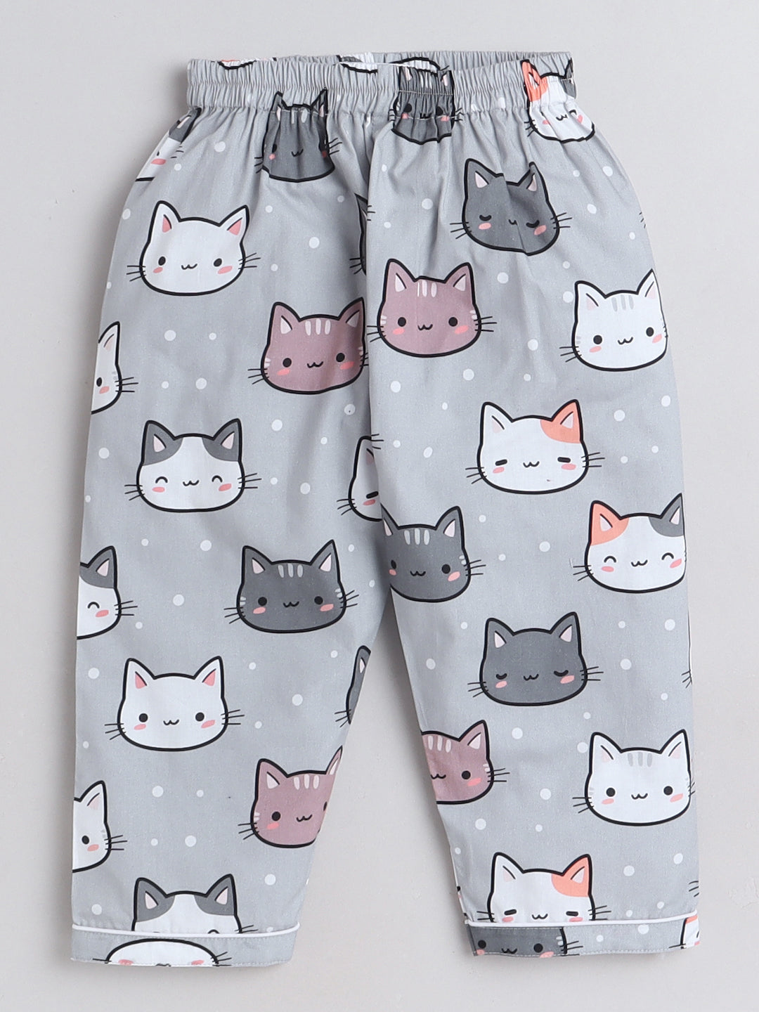 Cats Print Night Suit- Grey