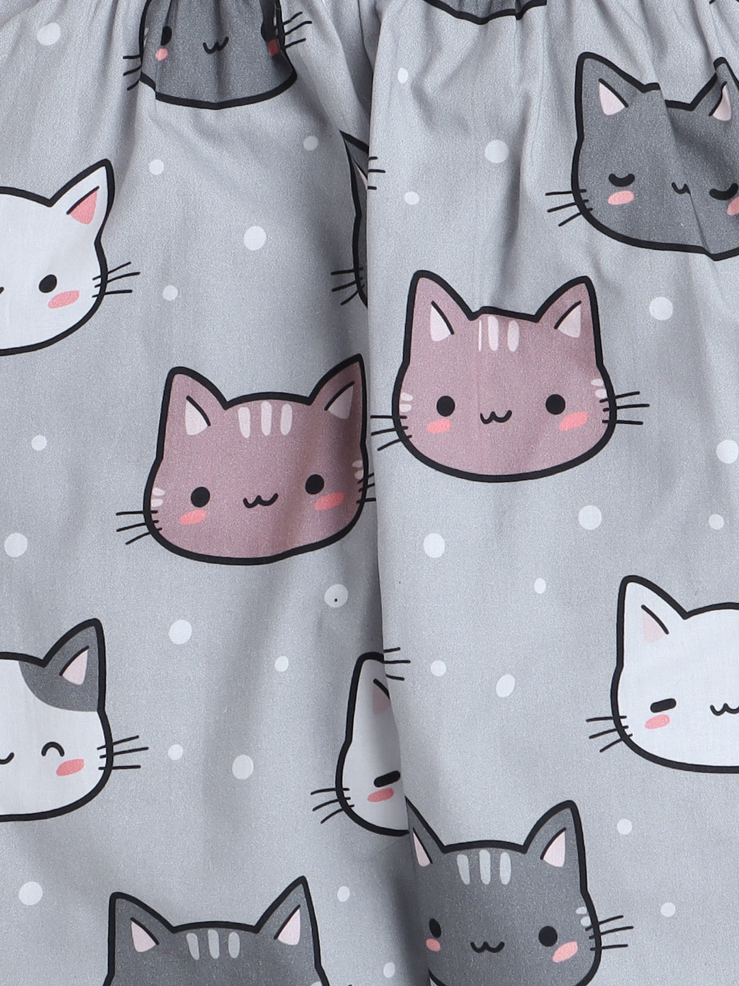 Cats Print Night Suit- Grey