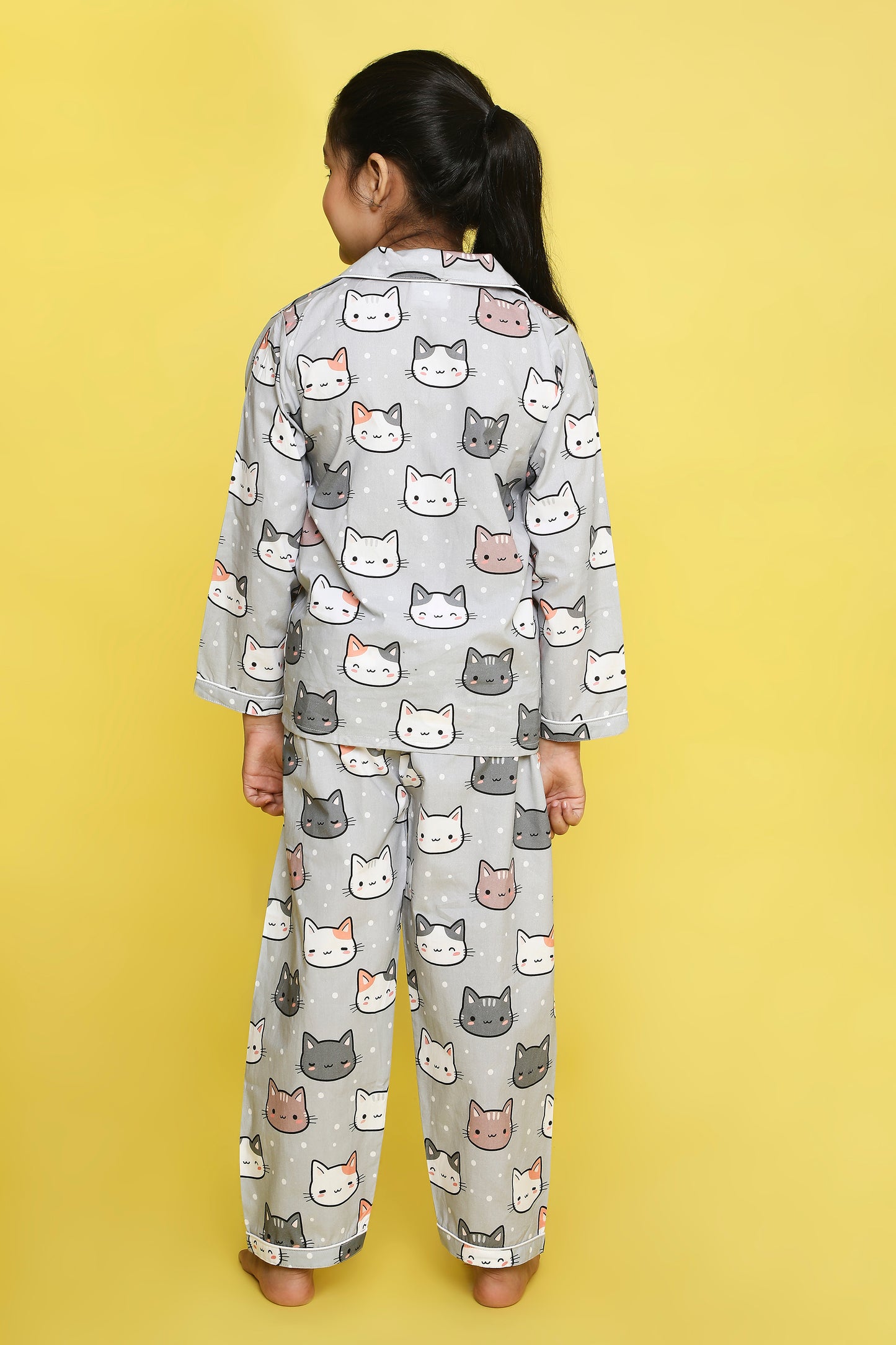 Cats Print Night Suit- Grey