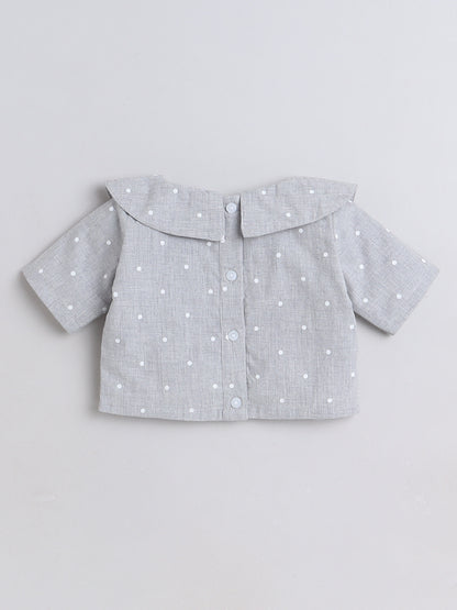 Grey Polka Dots Coordset with Crop top and Pleated Pants