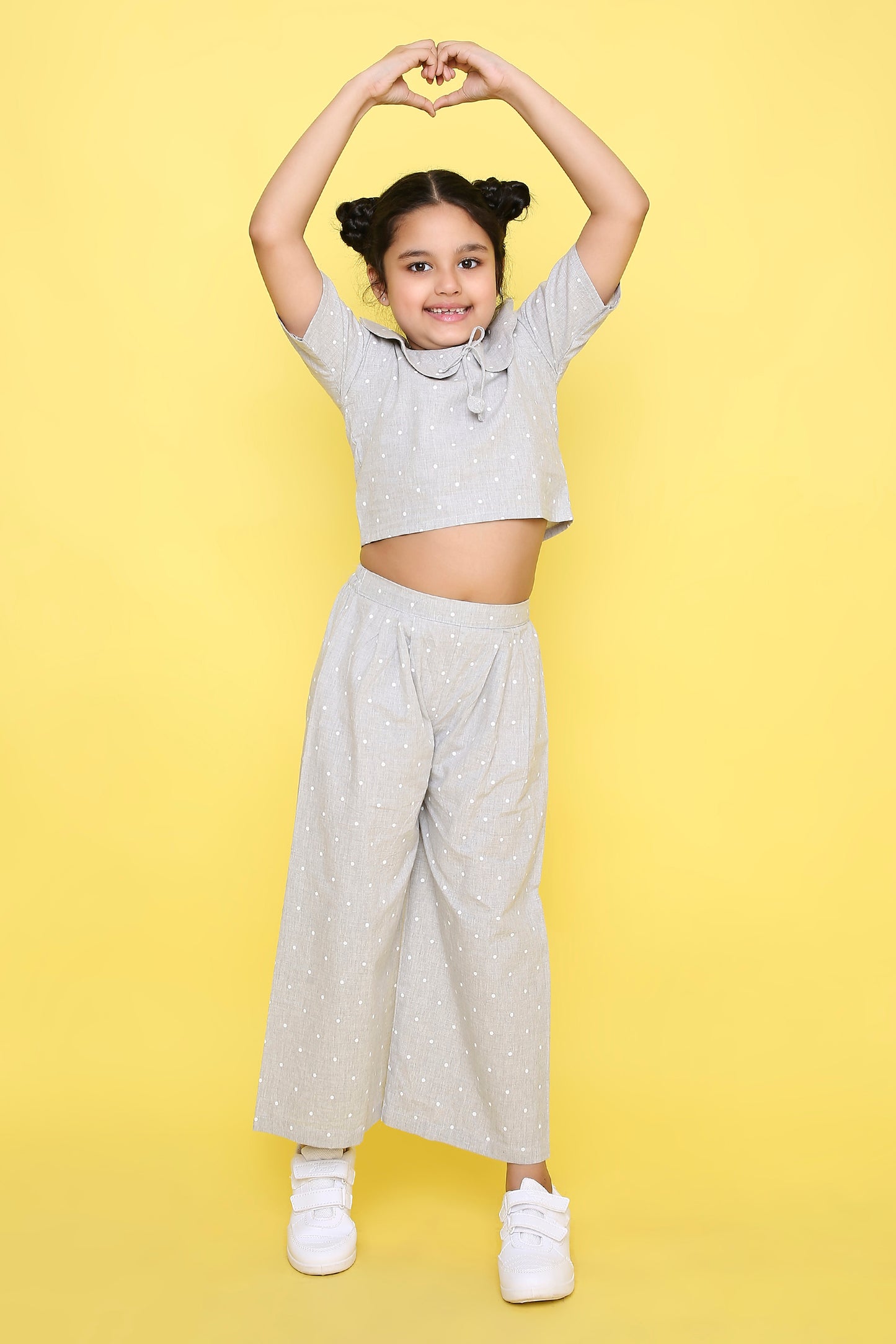 Grey Polka Dots Coordset with Crop top and Pleated Pants