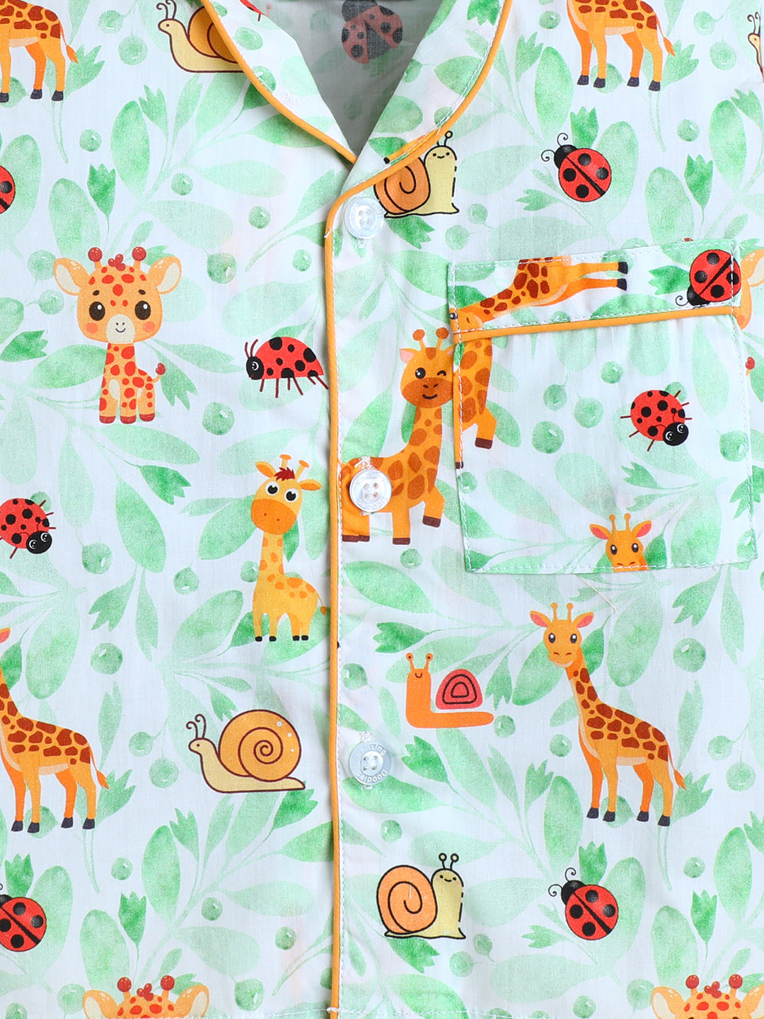 Lady Bugs, Giraffee and Snail Print Nightsuit- White
