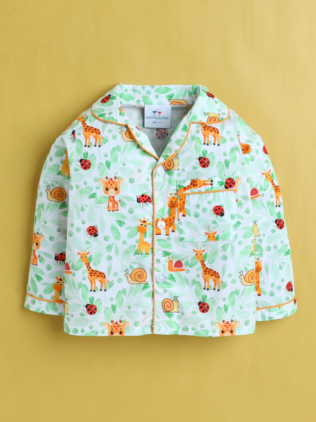 Lady Bugs, Giraffee and Snail Print Nightsuit- White