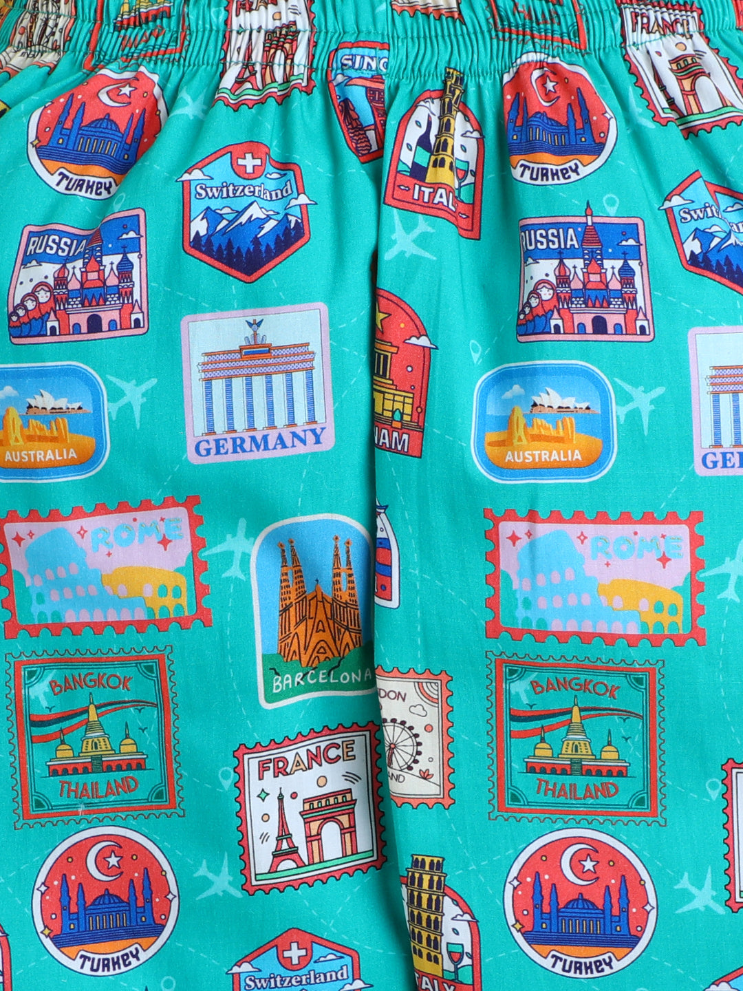 Stamps Print Nightsuit- Green