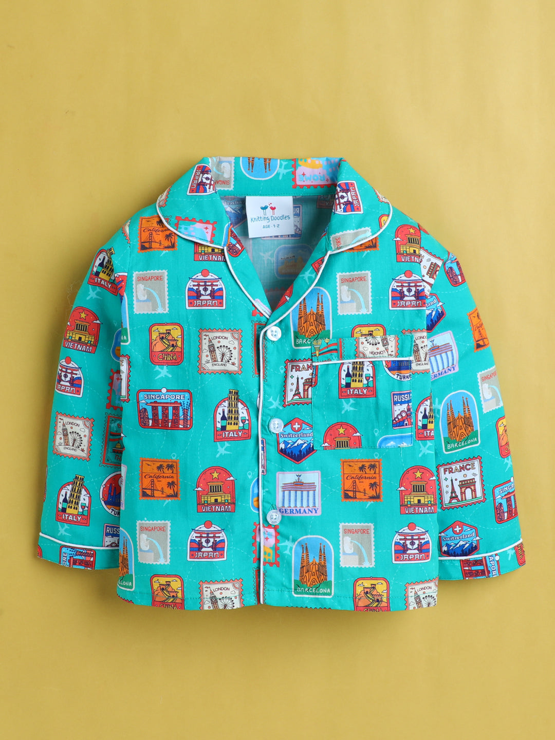 Stamps Print Nightsuit- Green