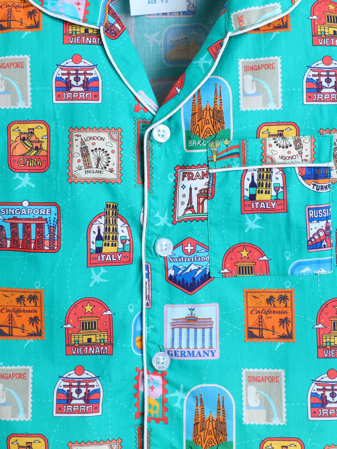 Stamps Print Nightsuit- Green