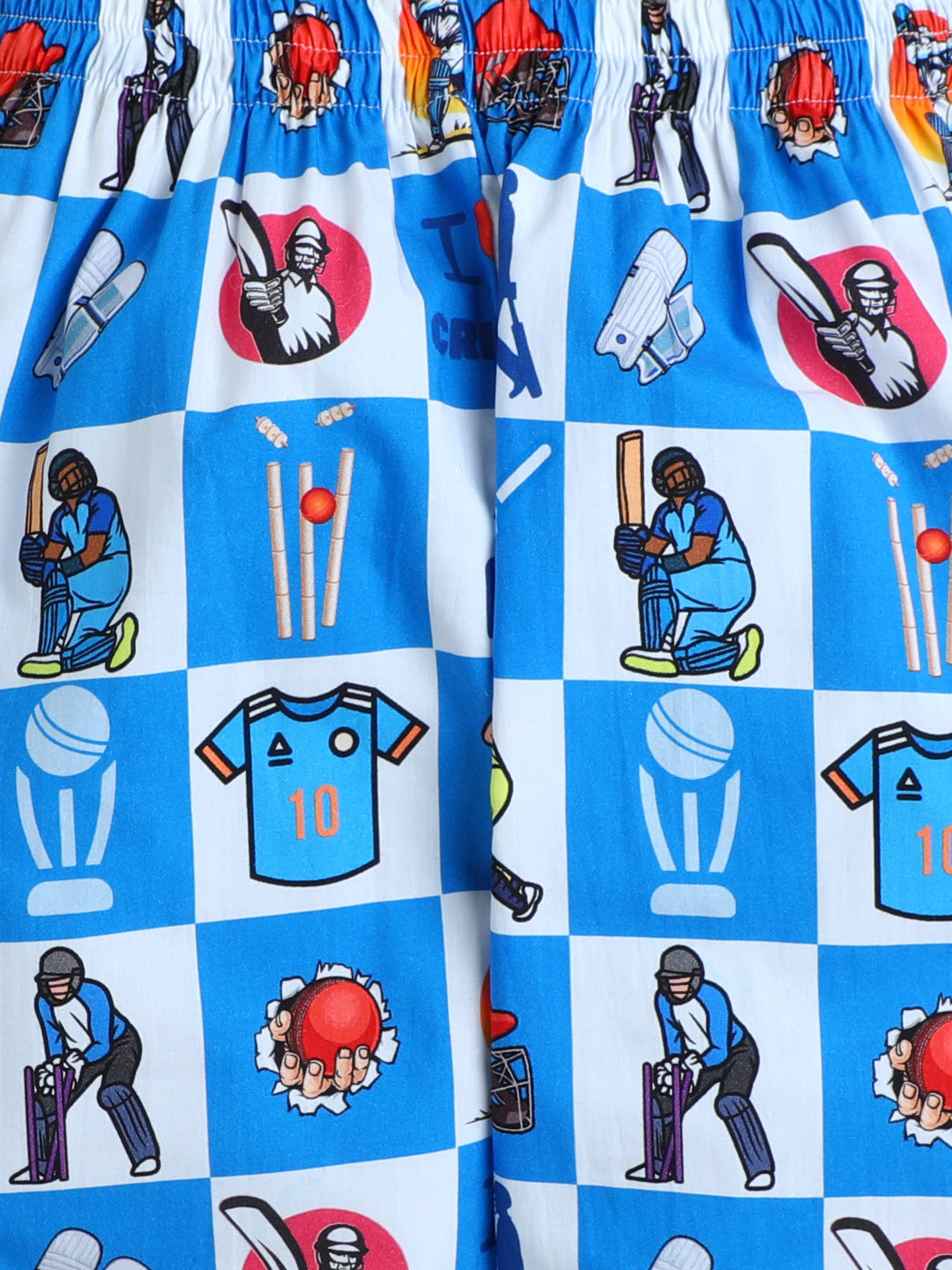 Cricket Print Nightsuit- White and Blue