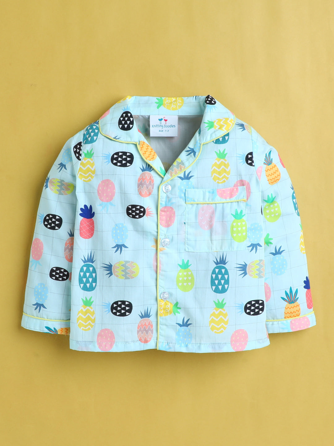 Pineapple Print Nightsuit- Light Blue