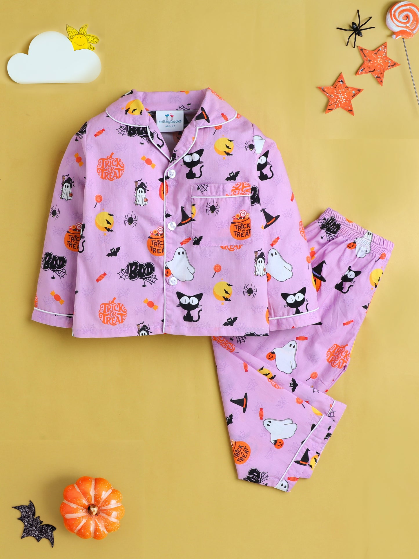 Haloween Print Nightsuit- Purple