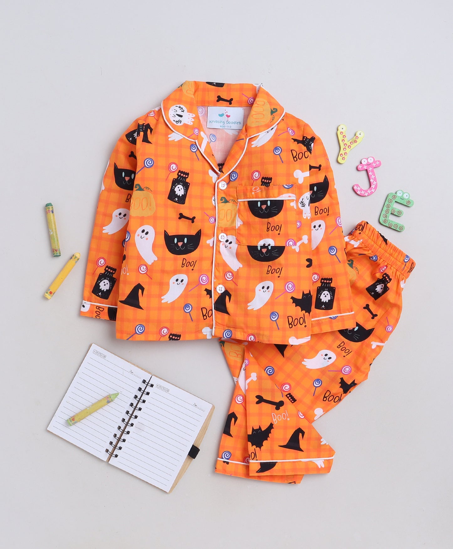 Haloween Pumpkin and Ghosts Print- Orange