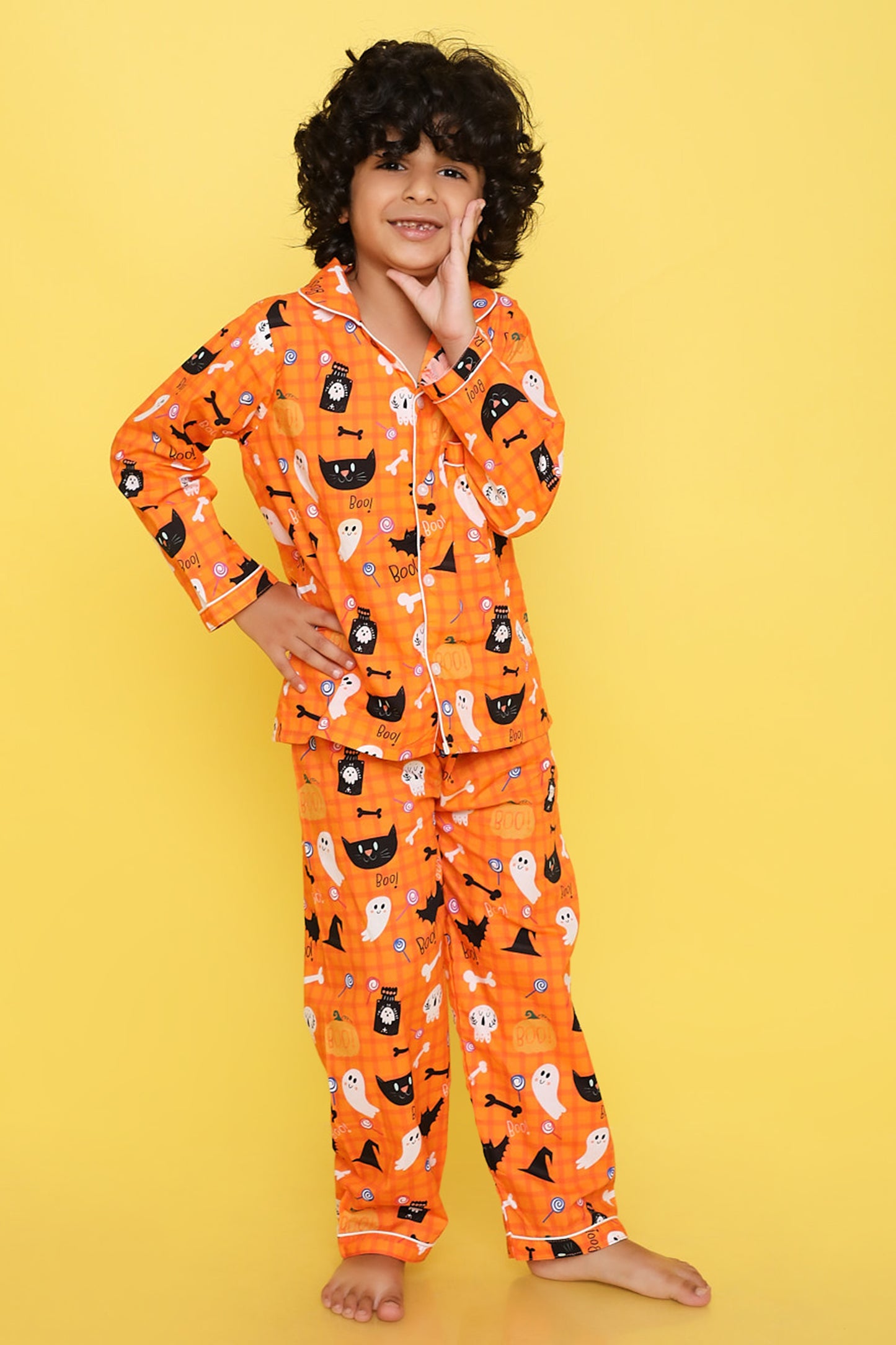 Haloween Pumpkin and Ghosts Print- Orange