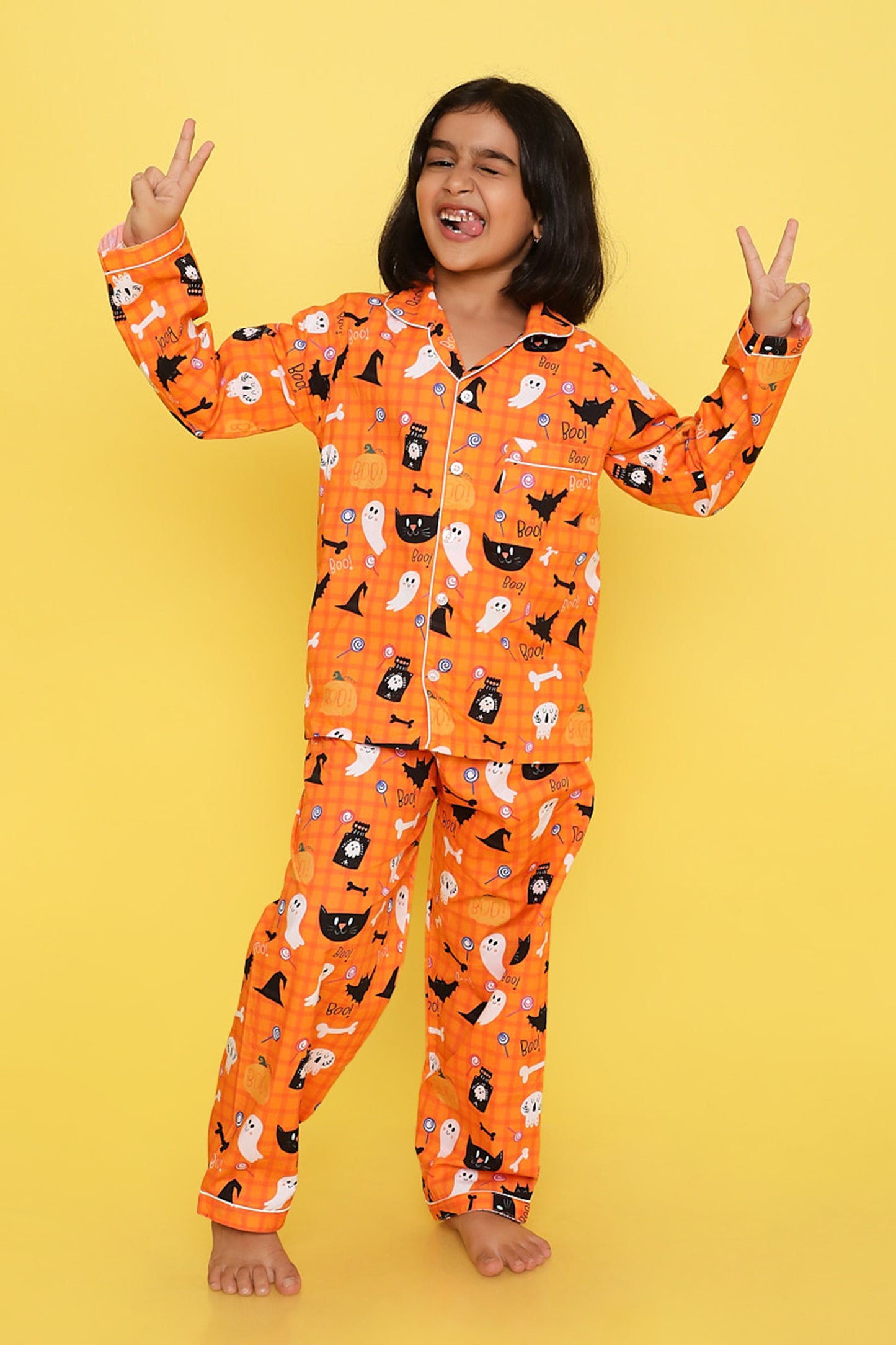 Haloween Pumpkin and Ghosts Print- Orange