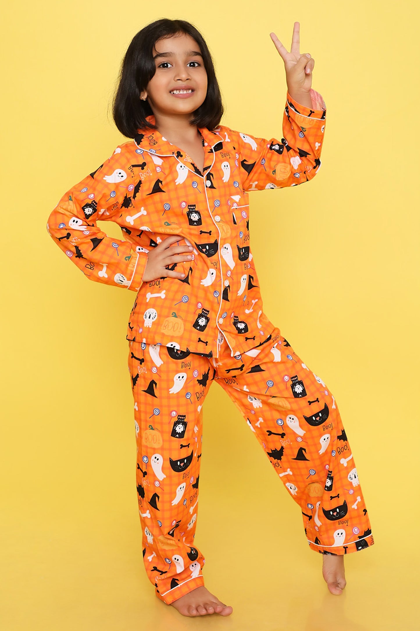 Haloween Pumpkin and Ghosts Print- Orange
