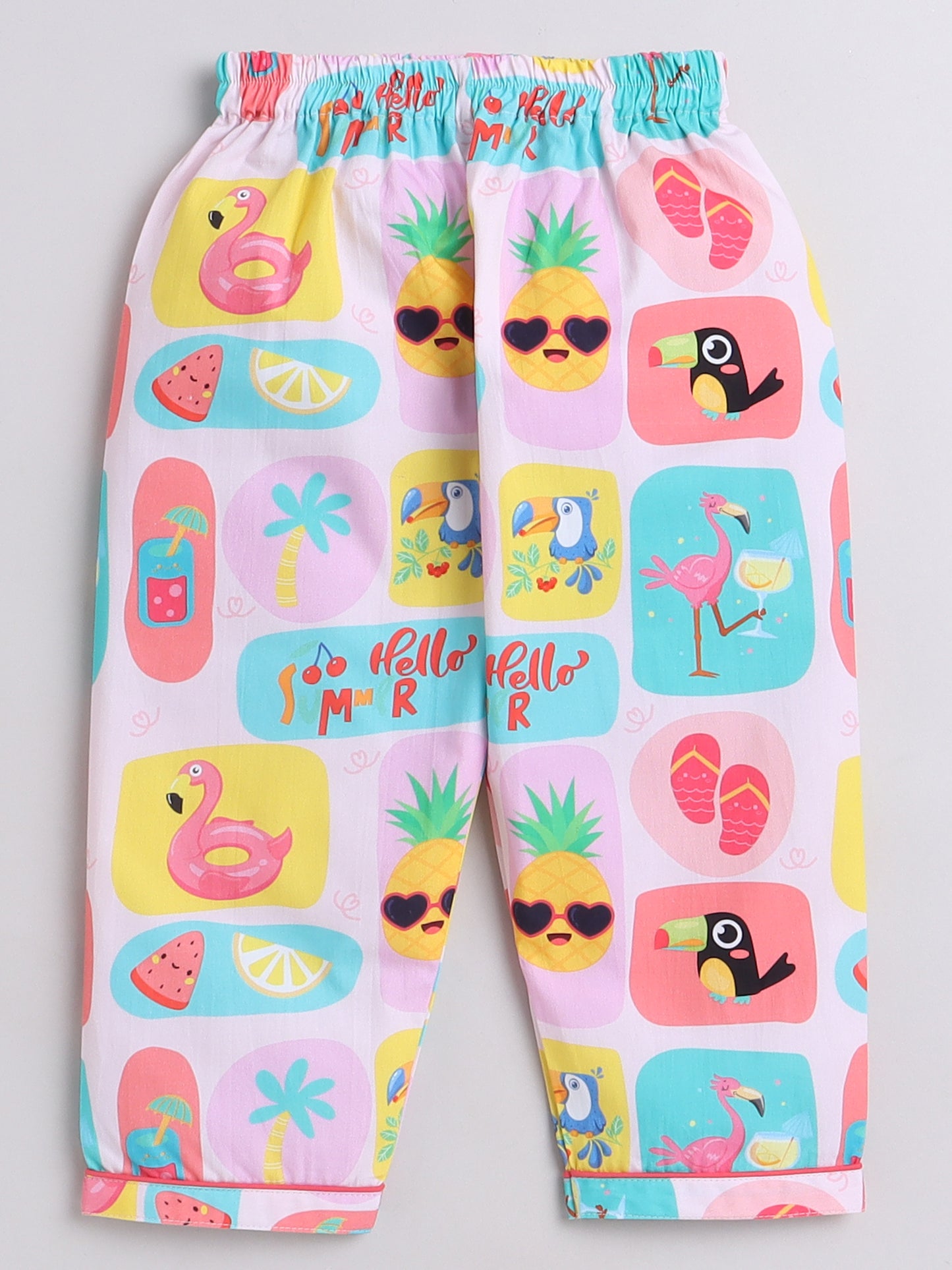 Flamingoes, Toucans and Pineapples Print- Pink