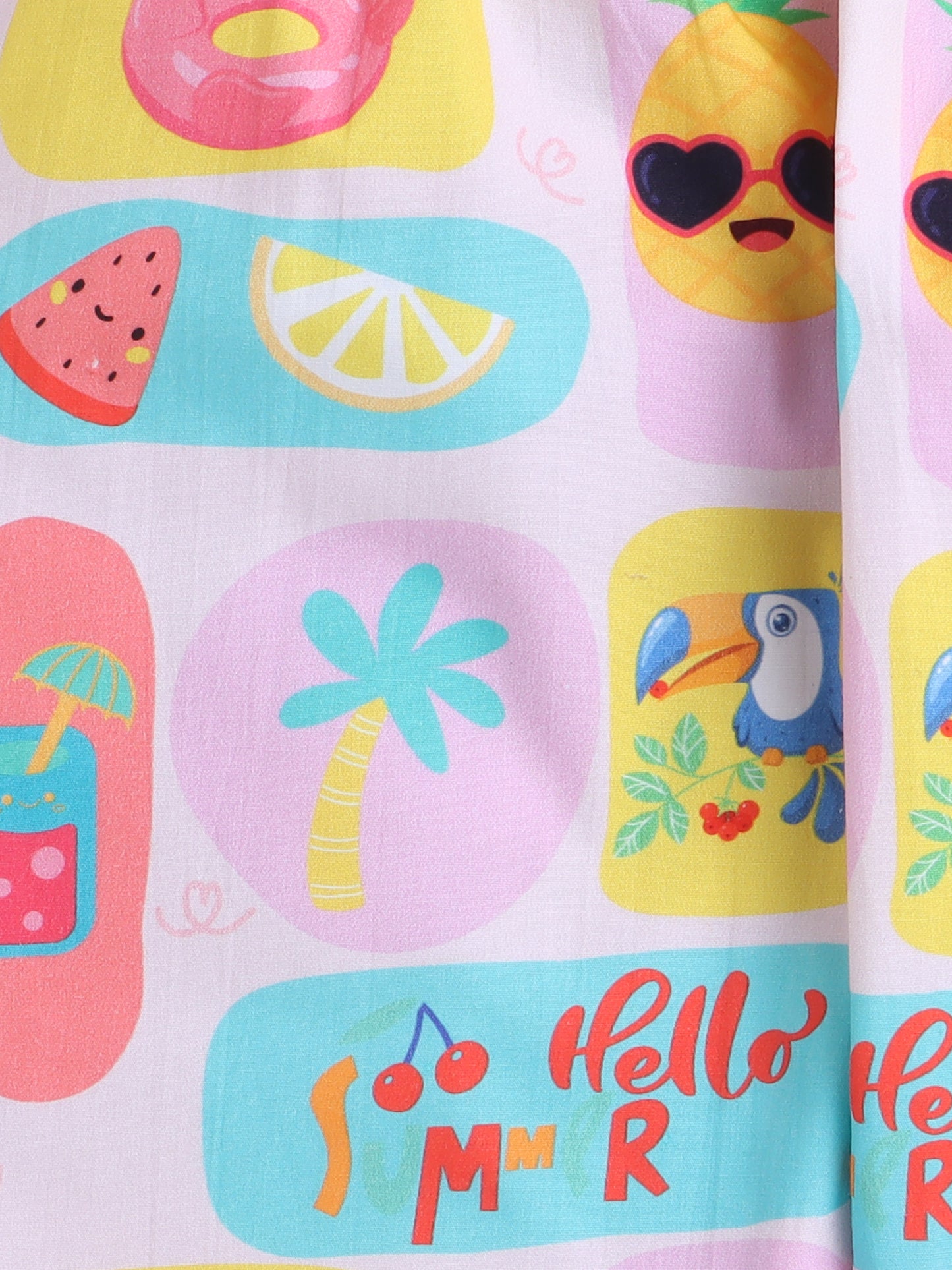 Flamingoes, Toucans and Pineapples Print- Pink