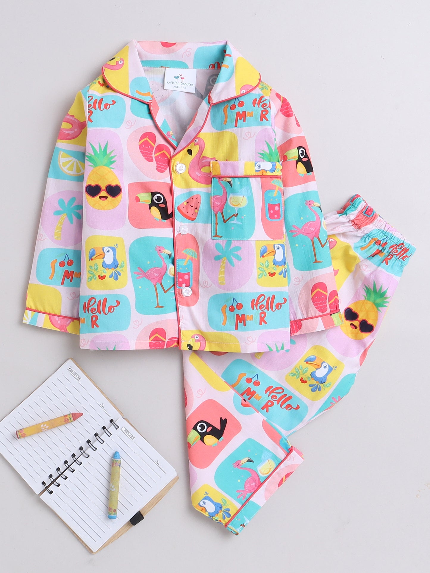 Flamingoes, Toucans and Pineapples Print- Pink