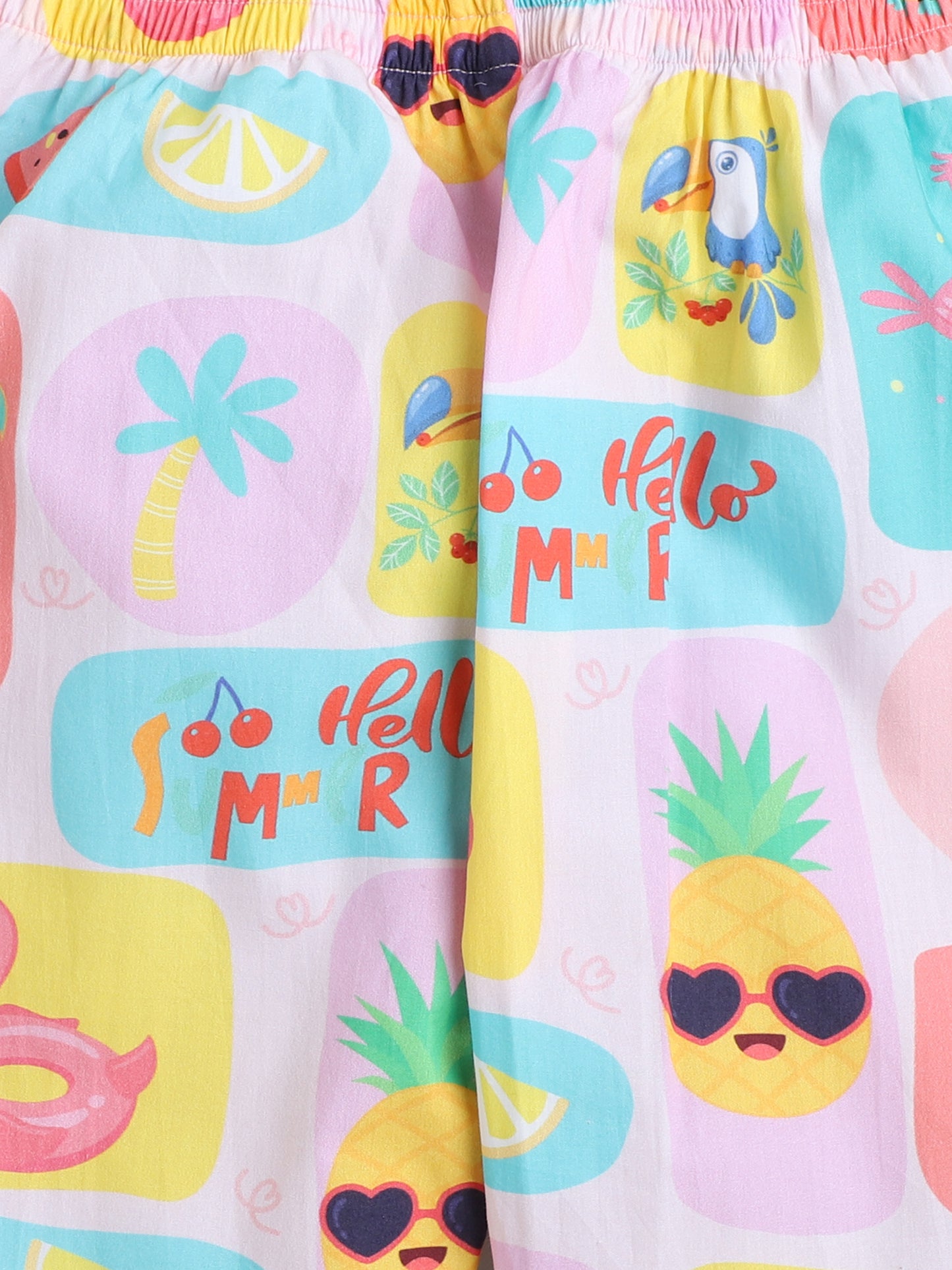 Flamingoes Print T-shirt and Pyjama- Yellow