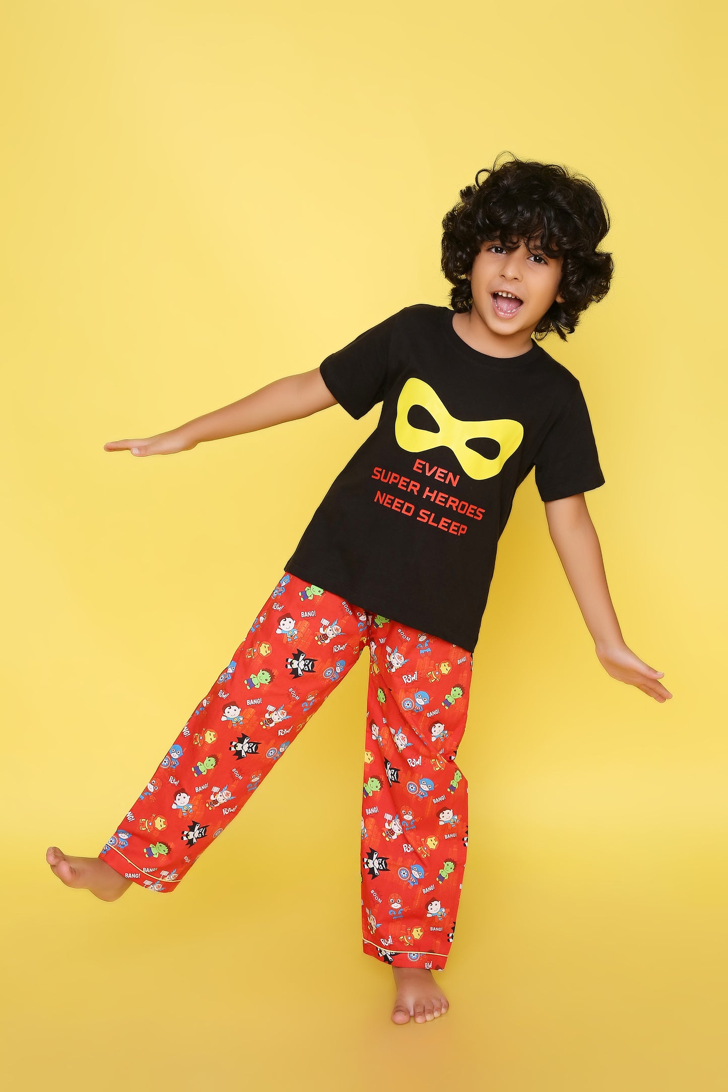 Superhero Print t-shirt and Pyjama- Black and Red