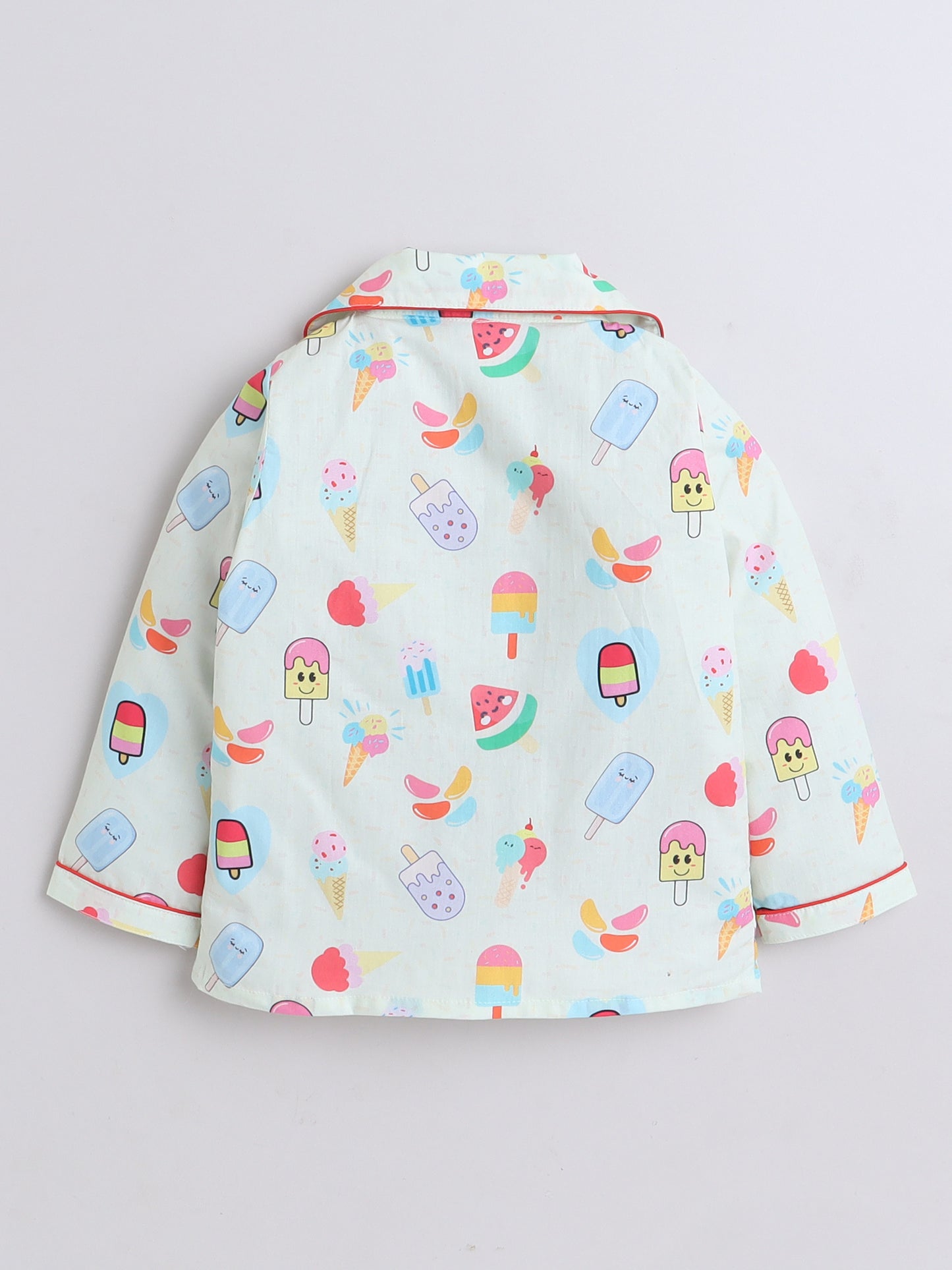 Icecream Print Nightsuit- Very Light Green