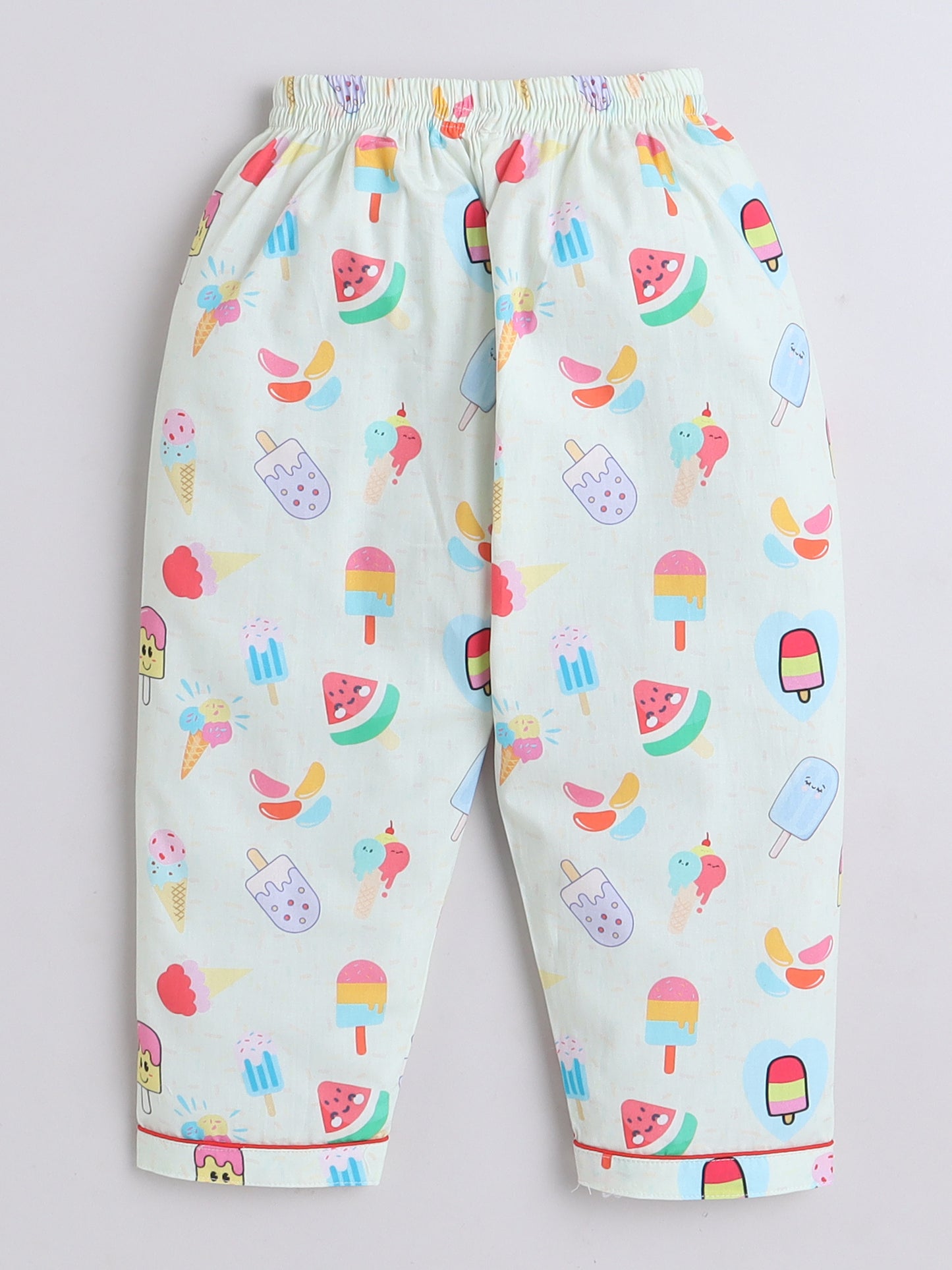Icecream Print Nightsuit- Very Light Green