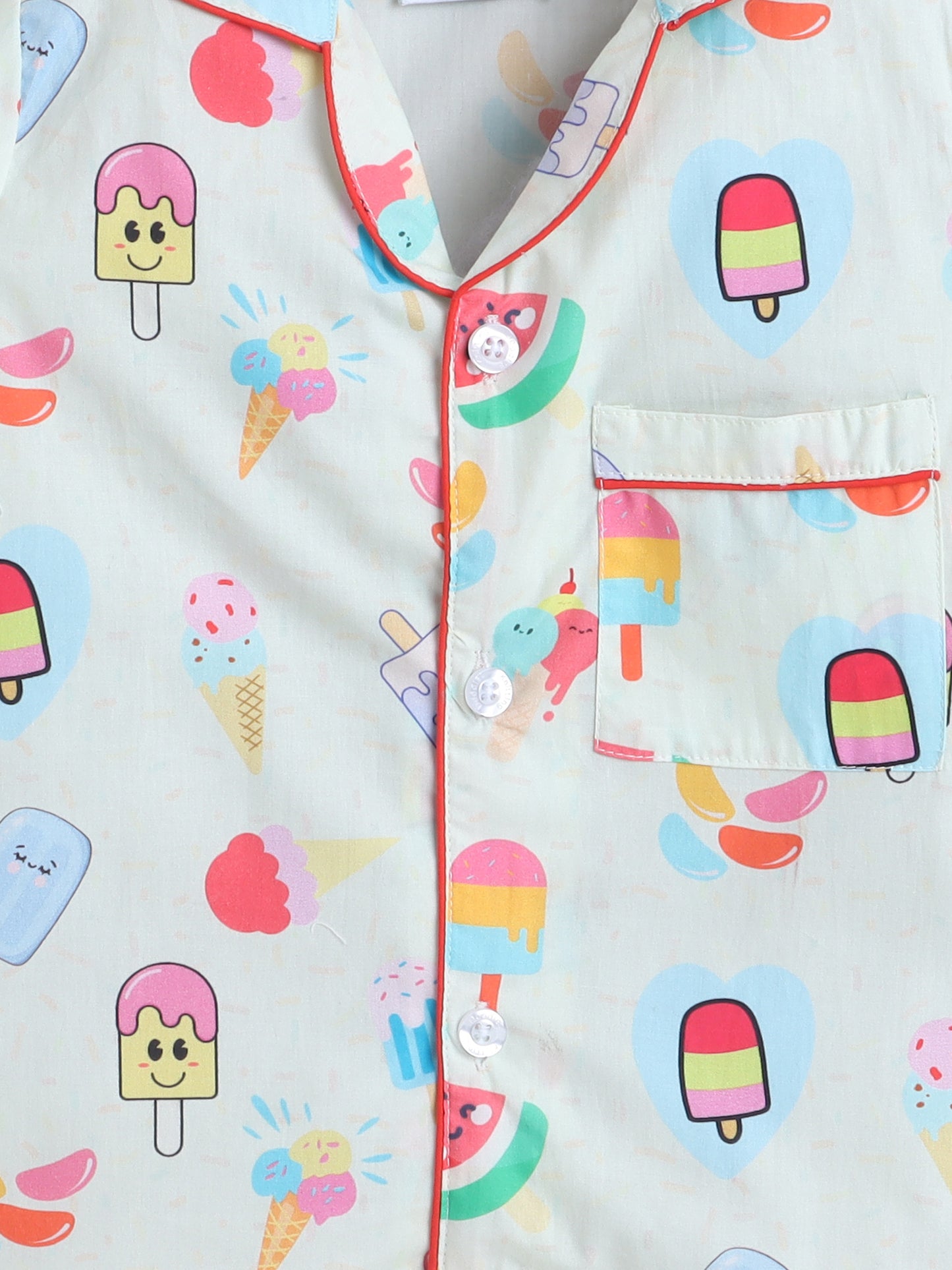 Icecream Print Nightsuit- Very Light Green