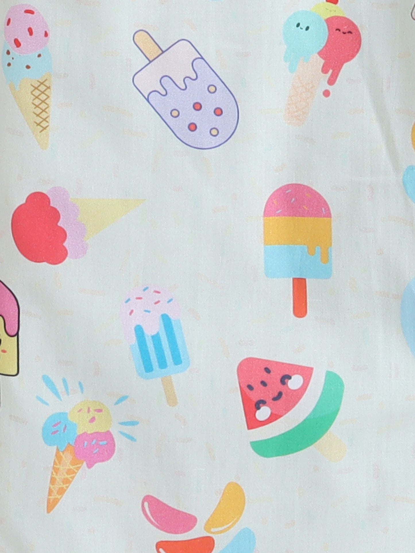 Icecream Print Nightsuit- Very Light Green