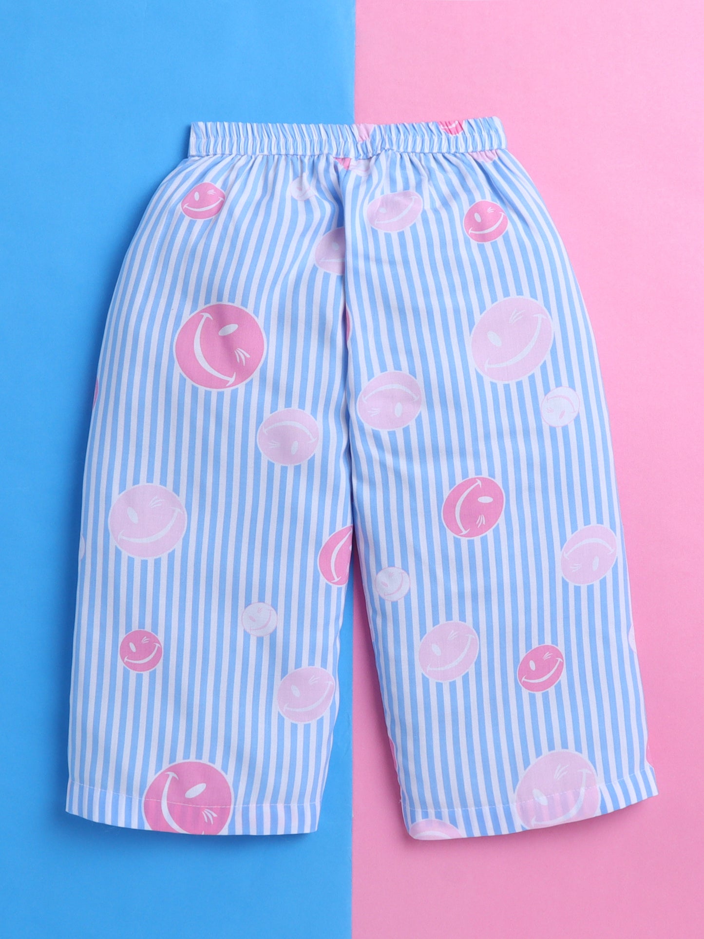 Blue and White Stripes Coord set with Smileys and Pleated Pants