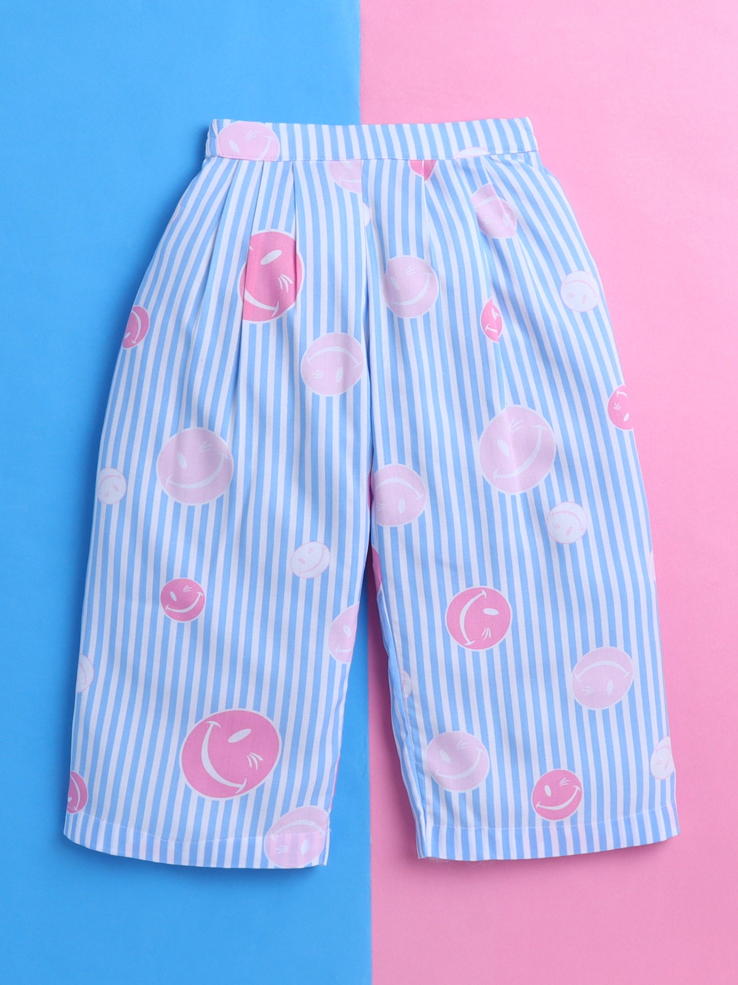 Blue and White Stripes Coord set with Smileys and Pleated Pants