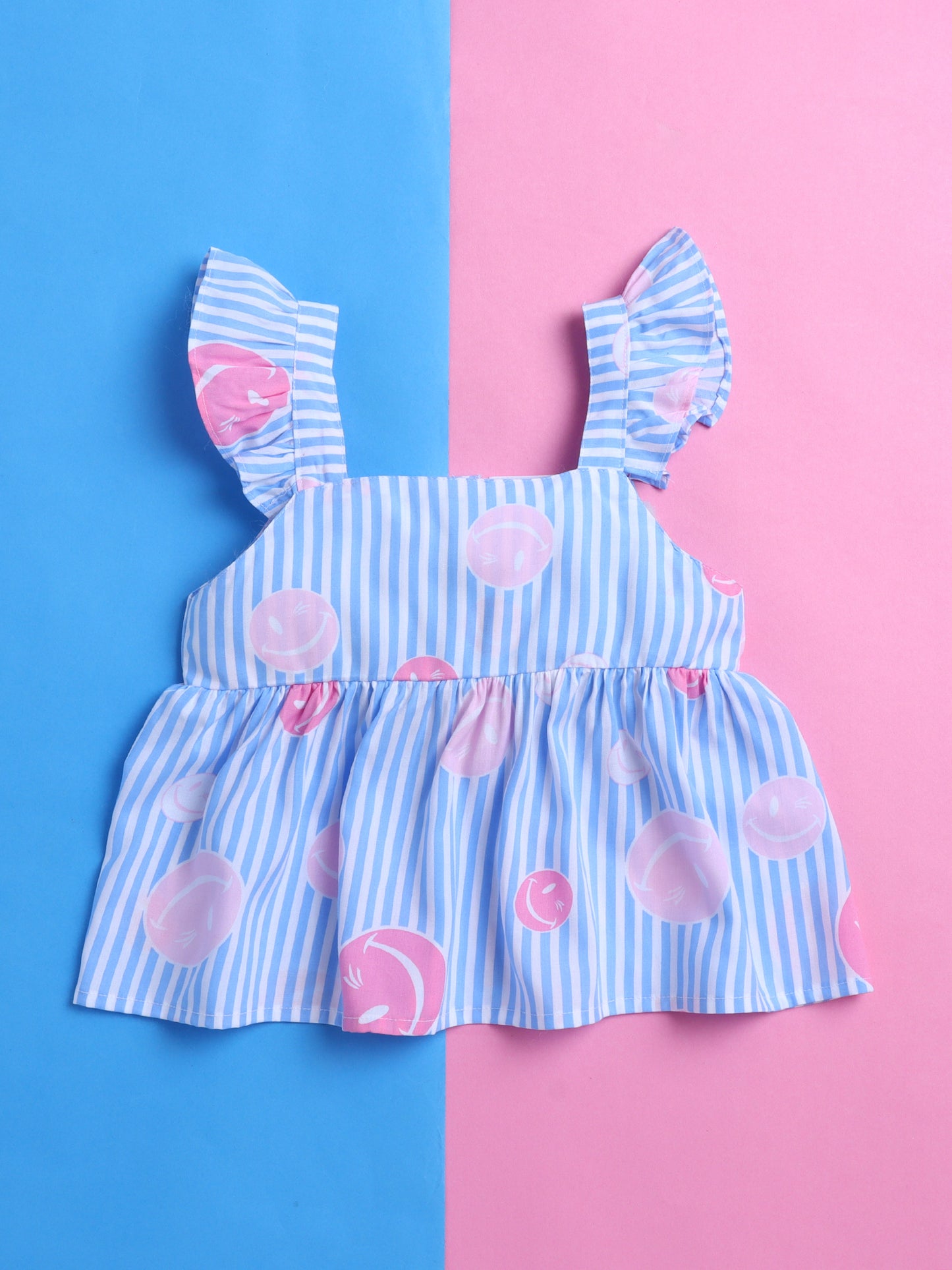 Blue and White Stripes Coord set with Smileys and Pleated Pants