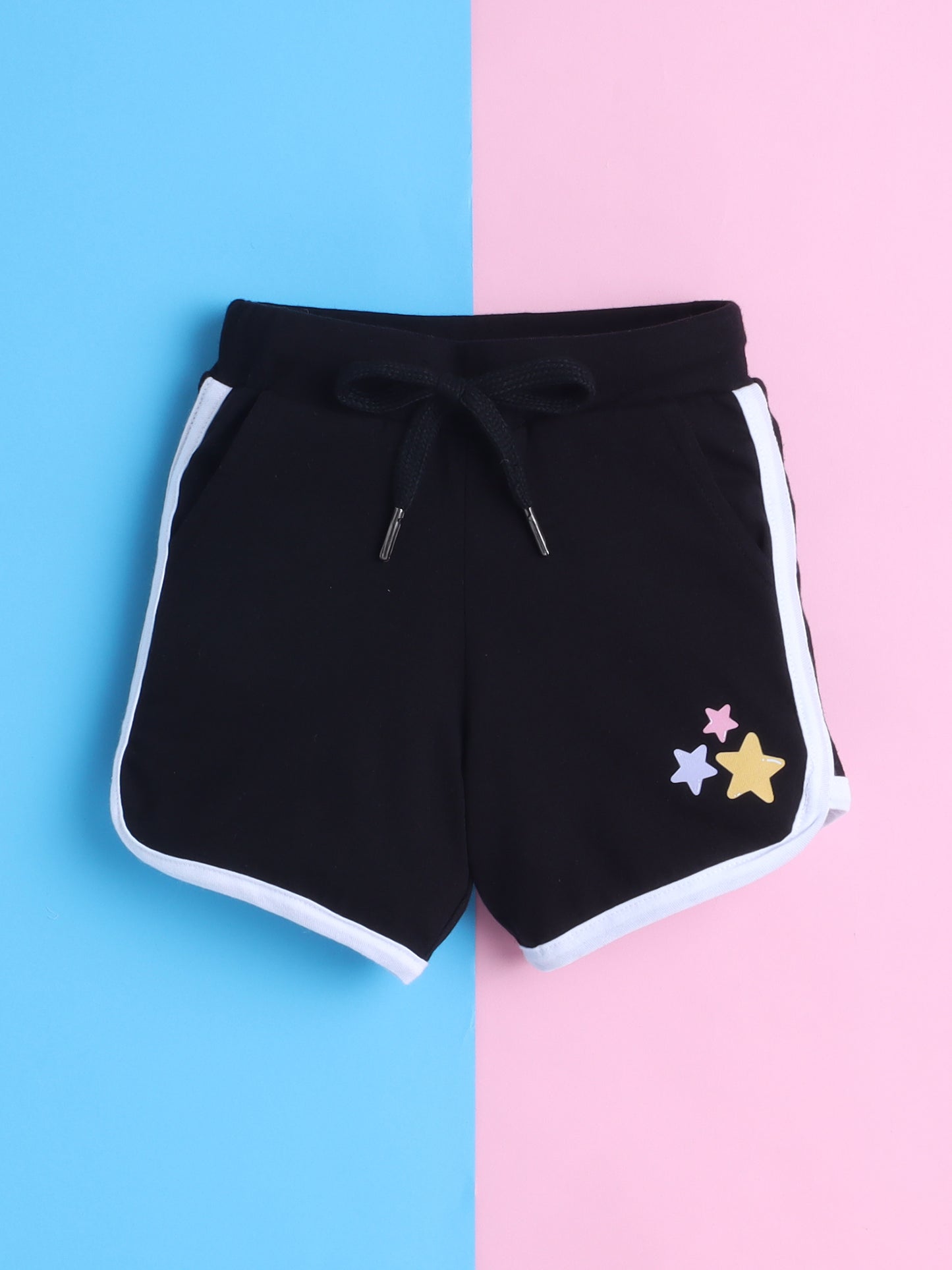 Girls' Cotton Playday Shorts Set with Cute Print- Black