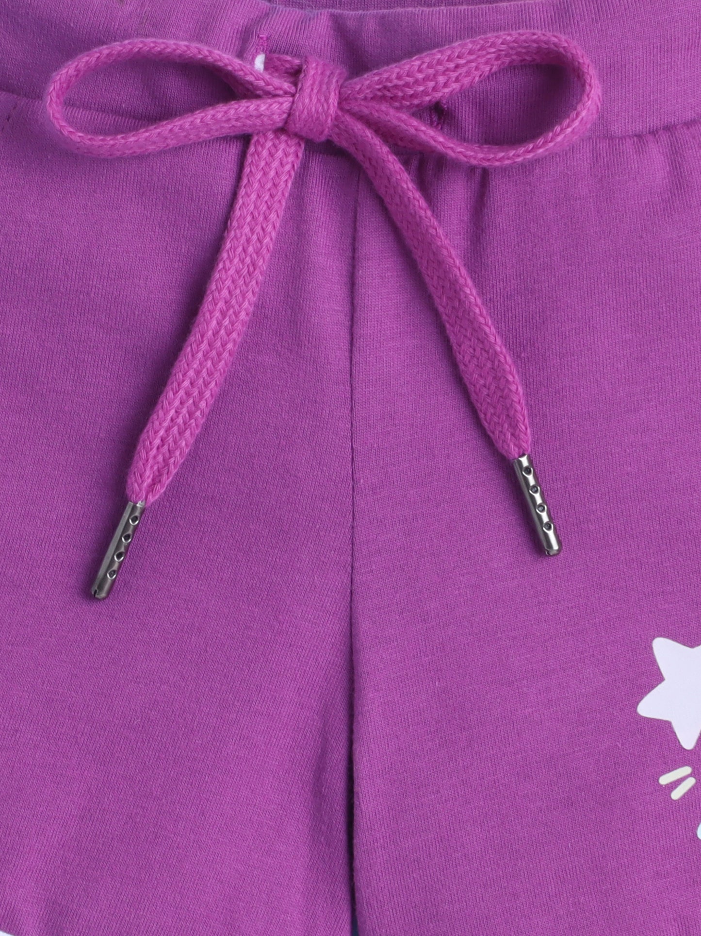 Girls' Cotton Playday Shorts Set with Cute Print- Purple