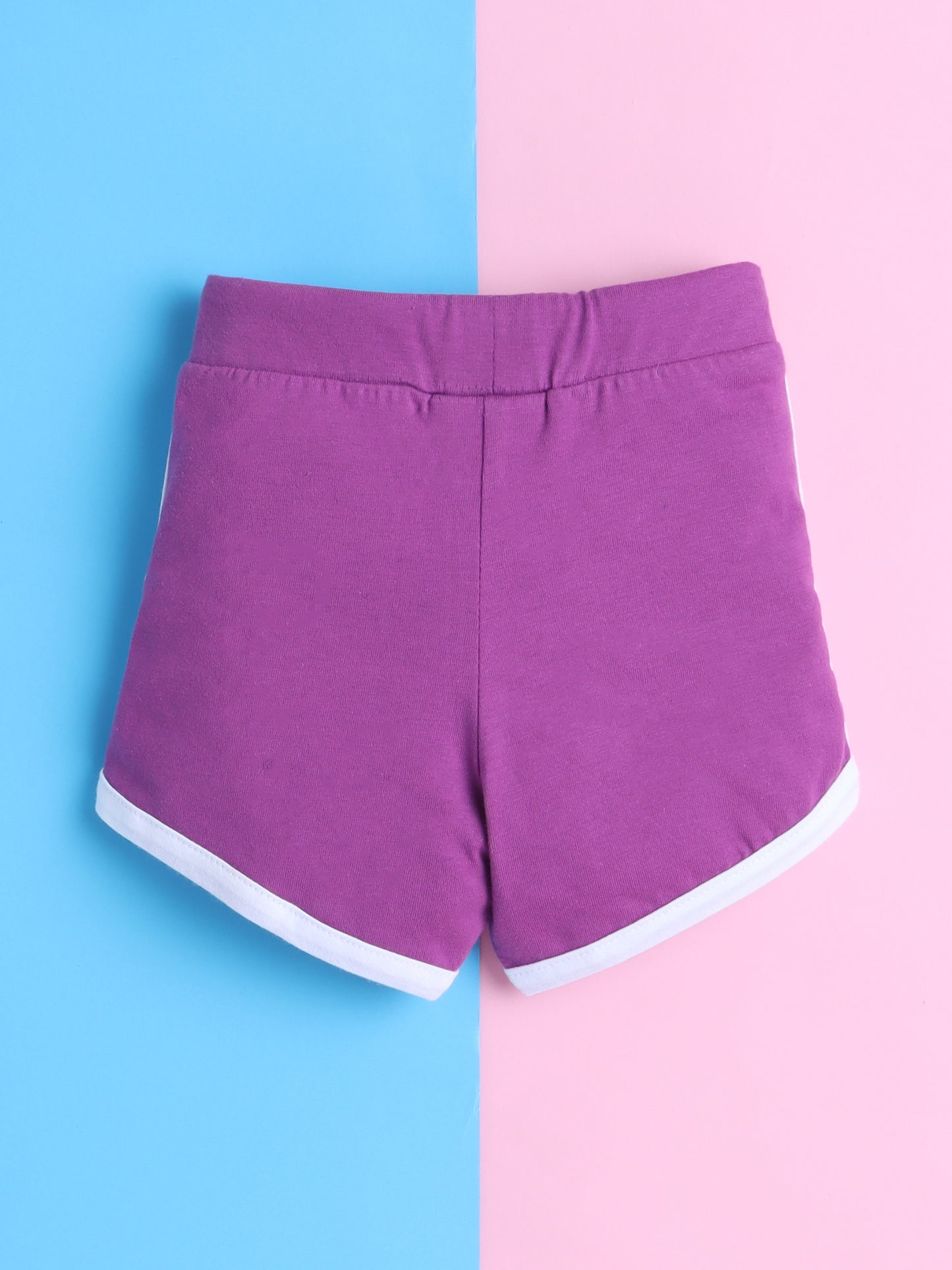 Girls' Cotton Playday Shorts Set with Cute Print- Purple