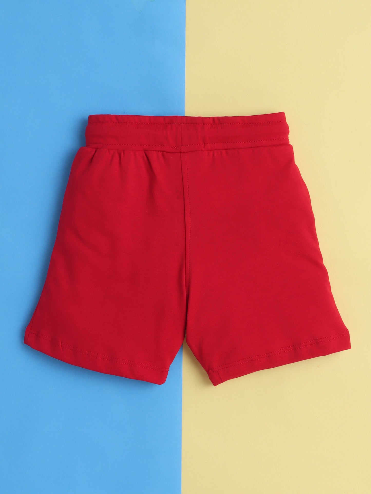 Boys' Cotton Playday Shorts Set with Cute Lion Print- Red