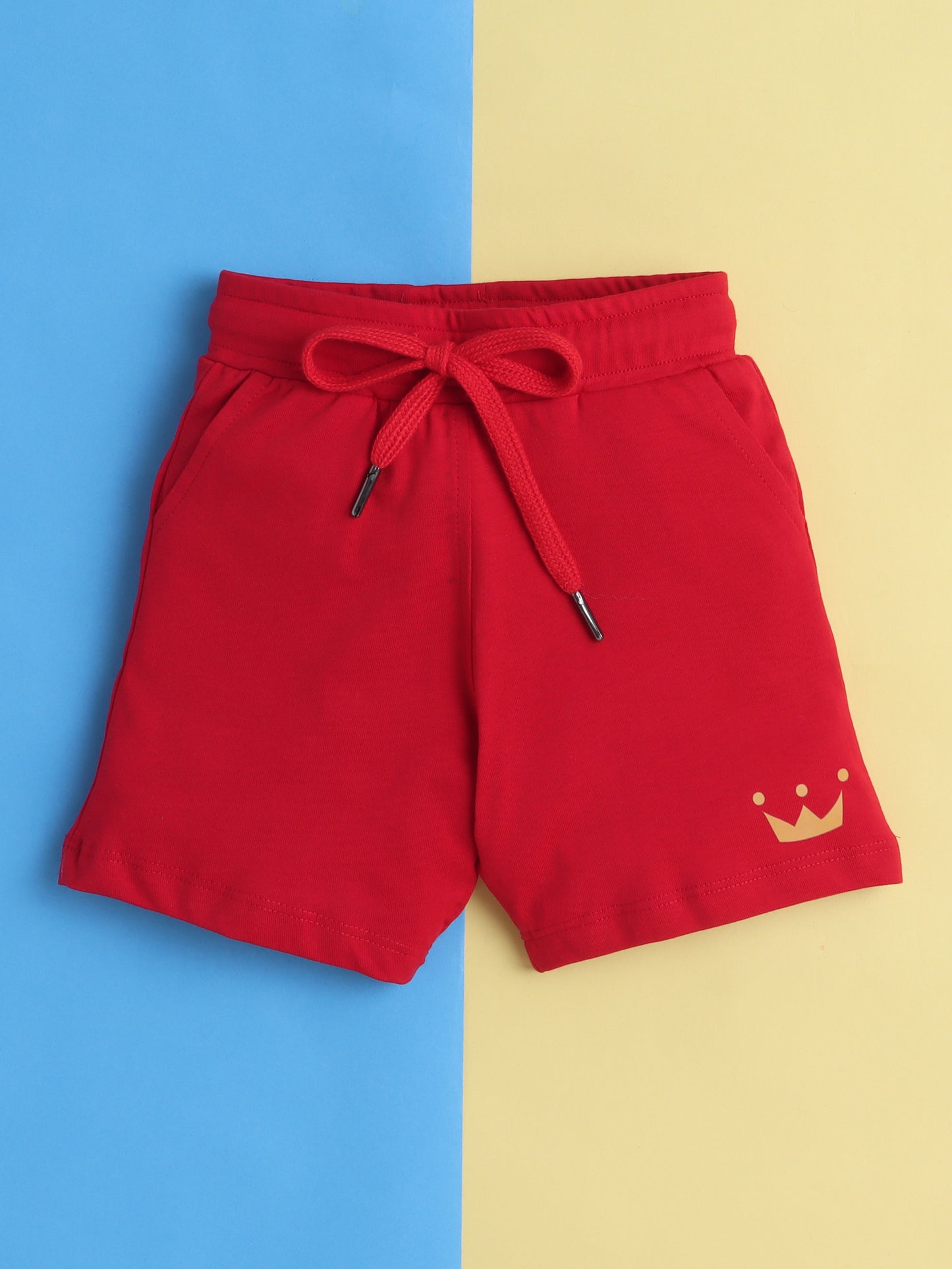 Boys' Cotton Playday Shorts Set with Cute Lion Print- Red