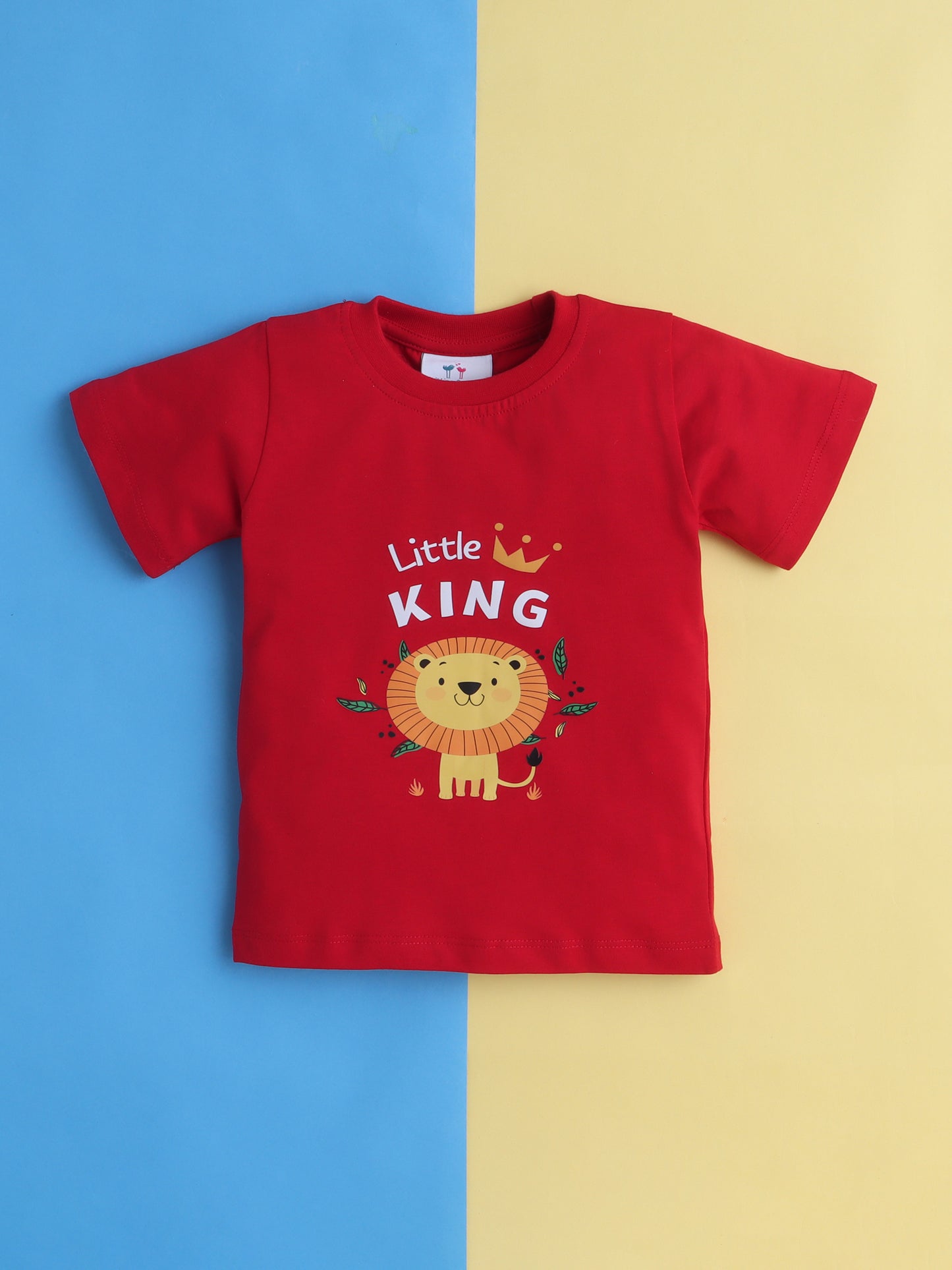 Boys' Cotton Playday Shorts Set with Cute Lion Print- Red