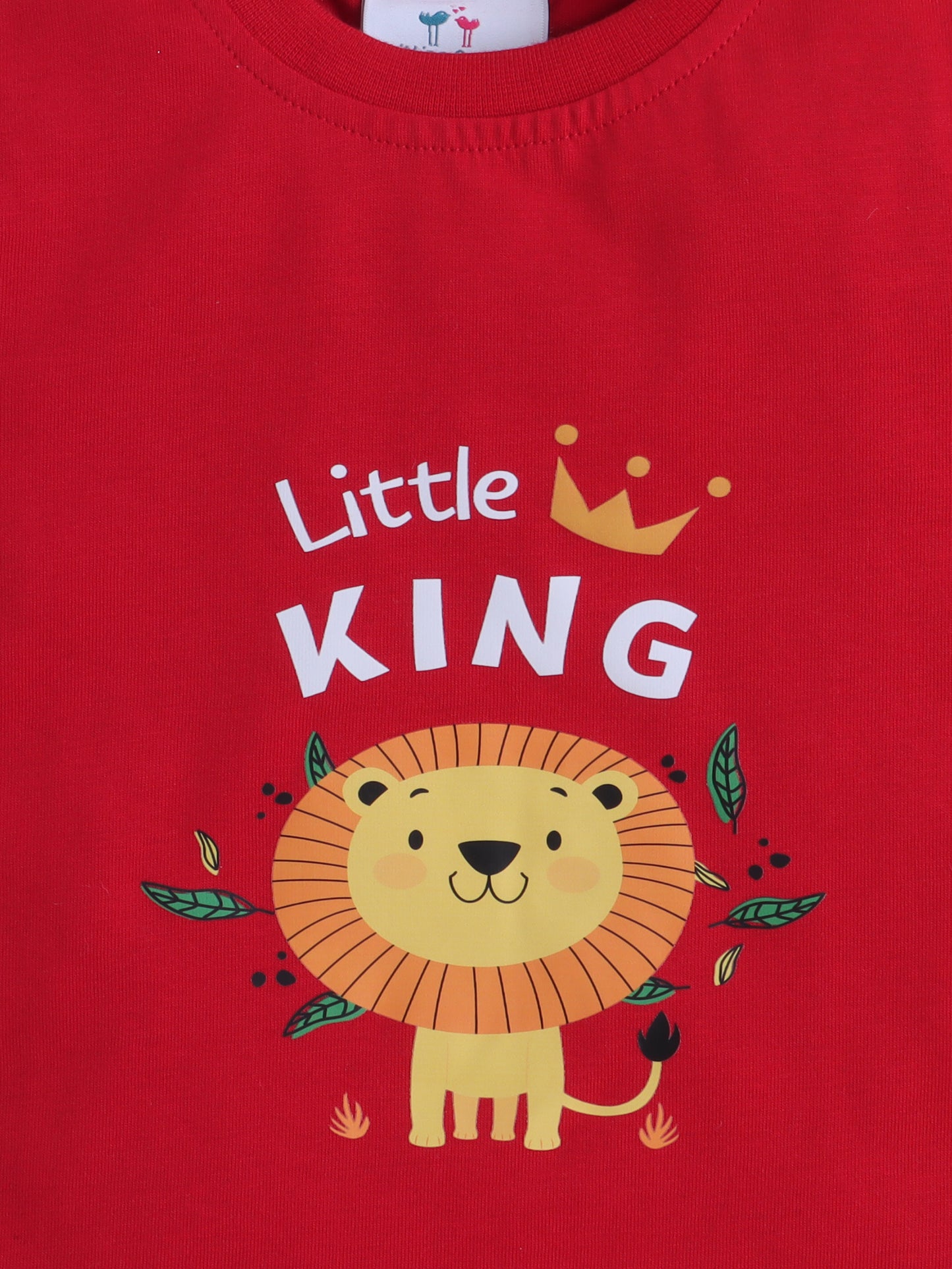 Boys' Cotton Playday Shorts Set with Cute Lion Print- Red