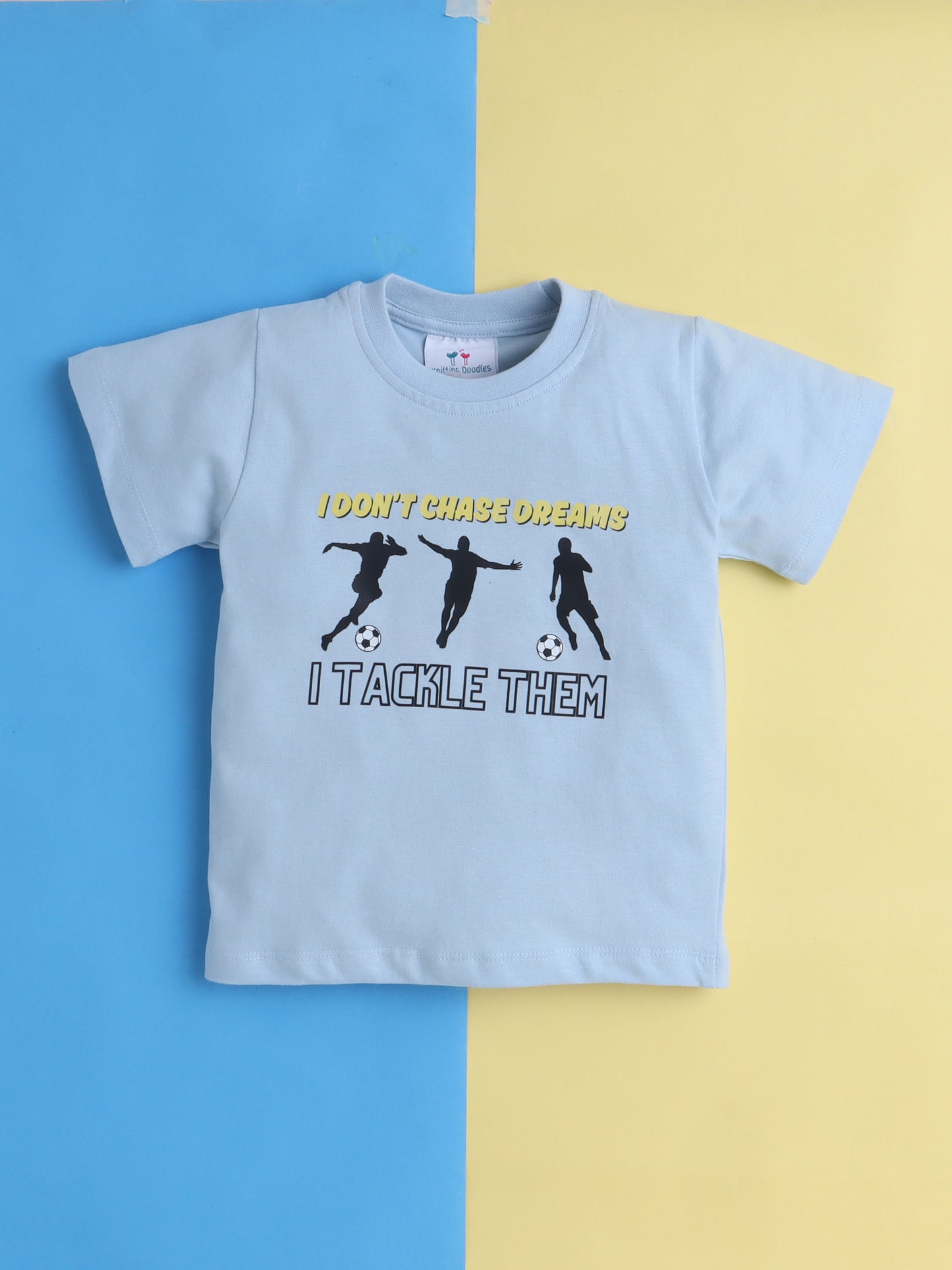 Boys' Cotton Playday Shorts Set with Fun Football Print- Light Blue