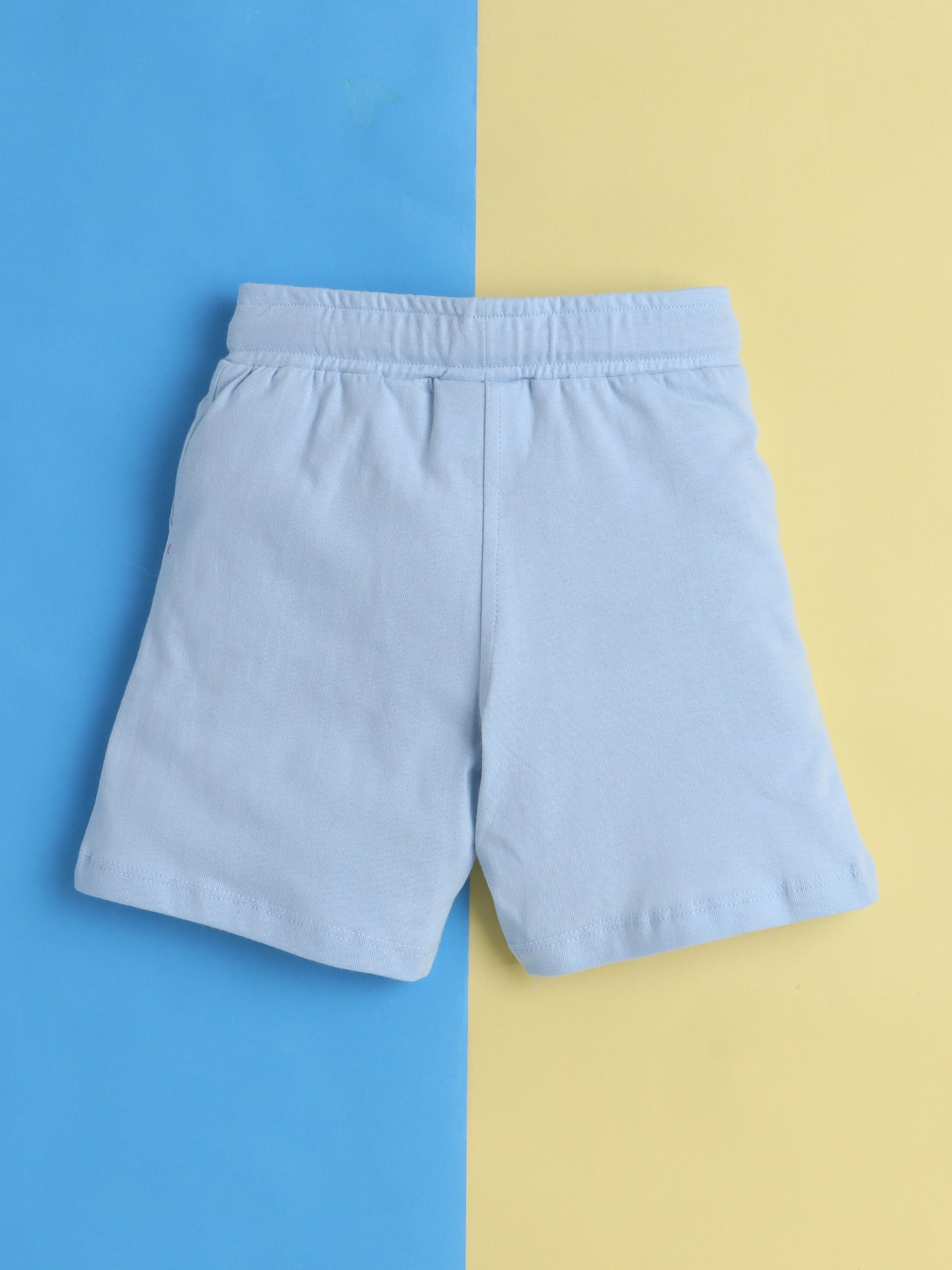 Boys' Cotton Playday Shorts Set with Fun Football Print- Light Blue