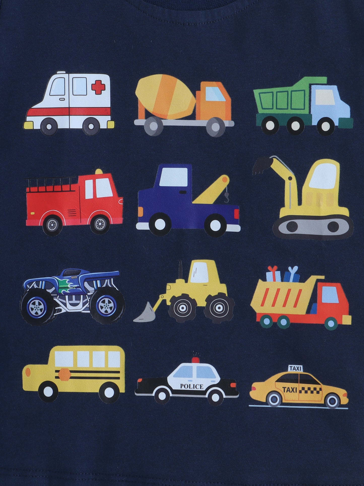 Boys' Cotton Playday Shorts Set with Cute Vehicles Print- Navy